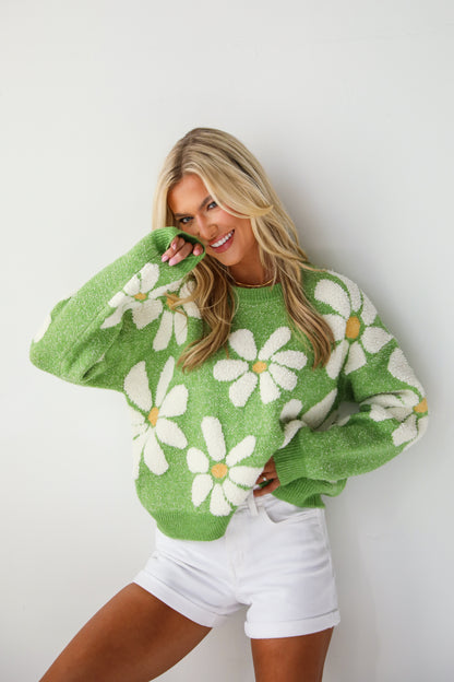 Brilliant Arrival Green Daisy Sweater