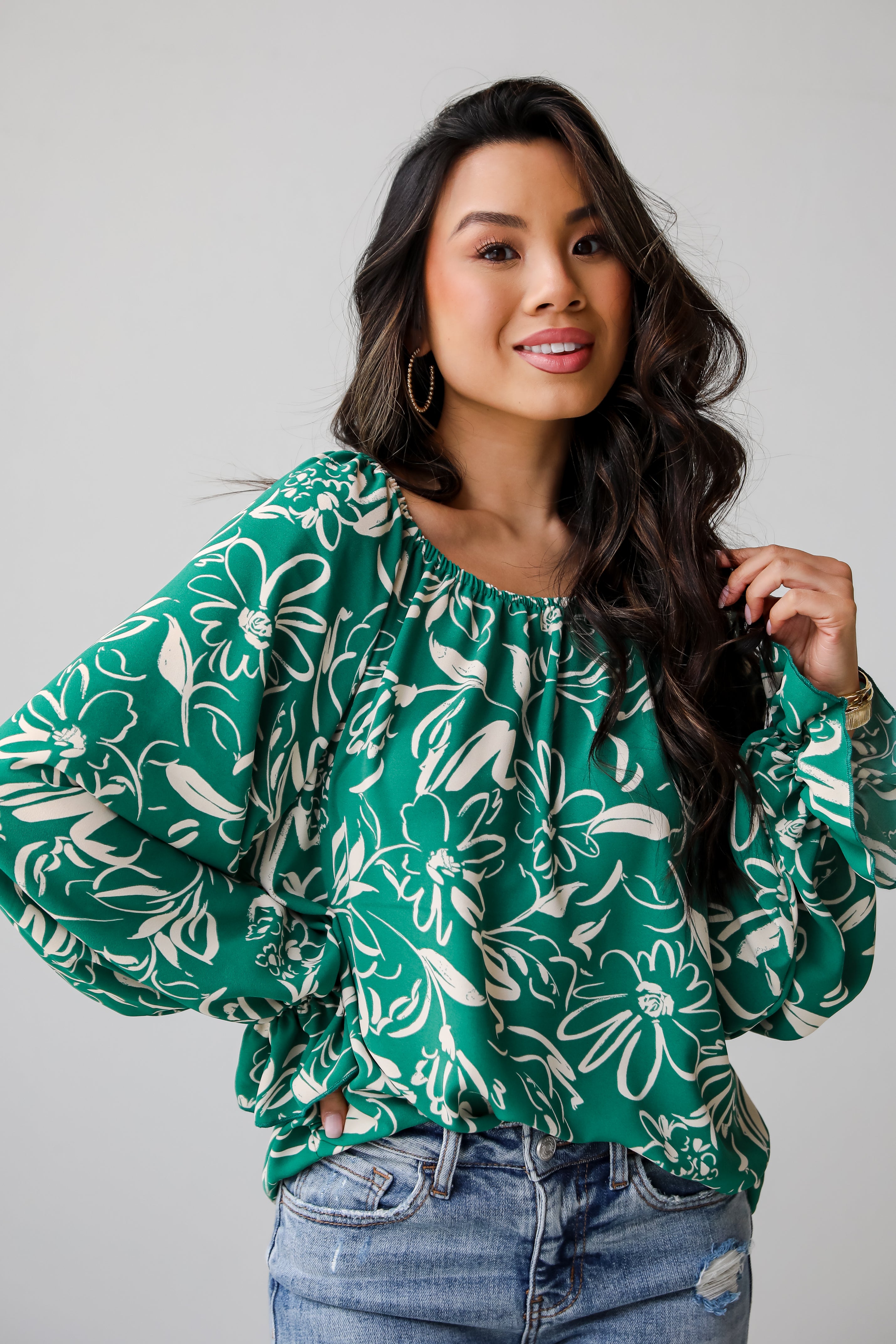 cute Green Floral Blouse. Darling Quality Green Floral Blouse