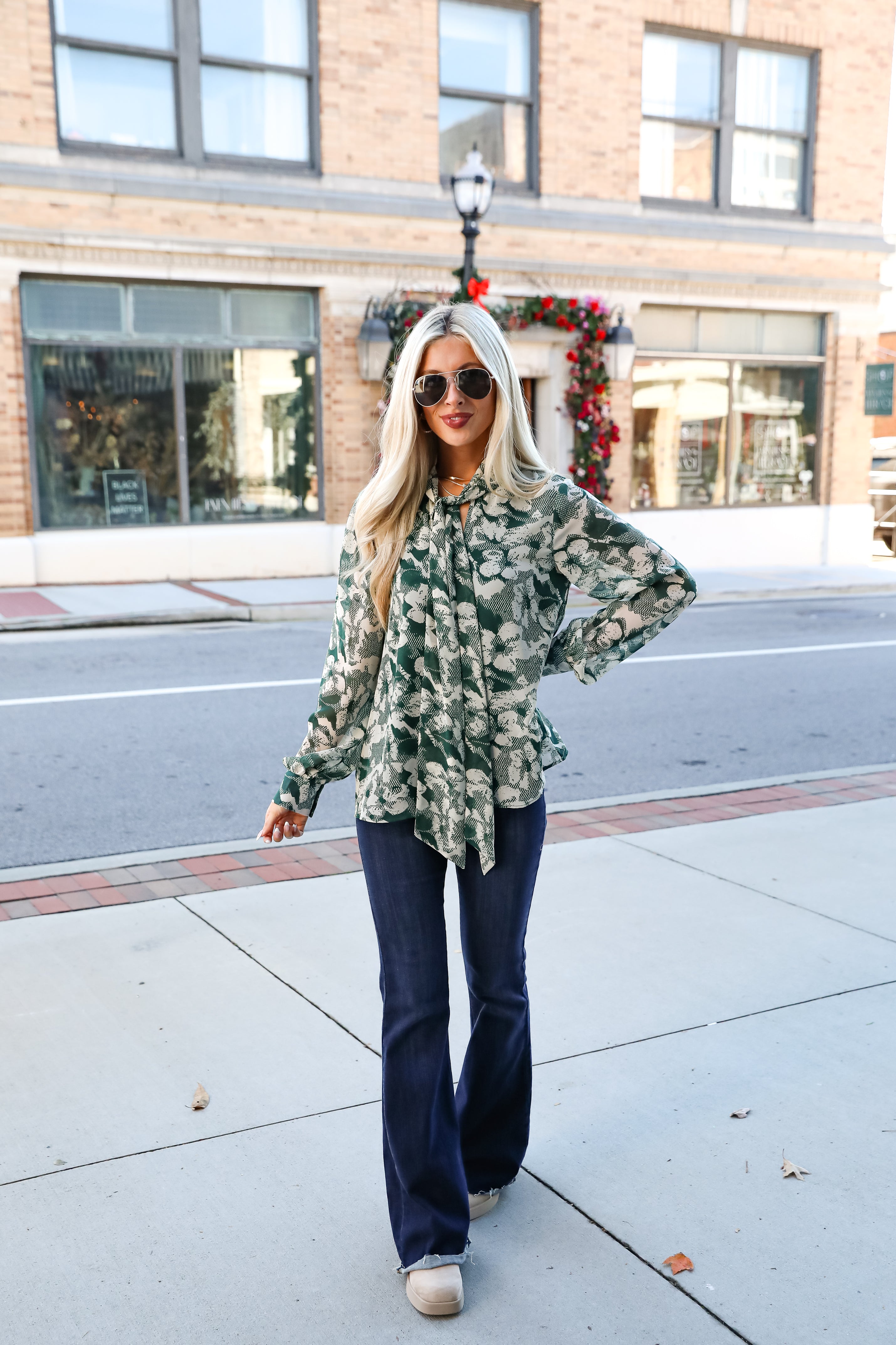 Convincing Choice Hunter Green Floral Blouse