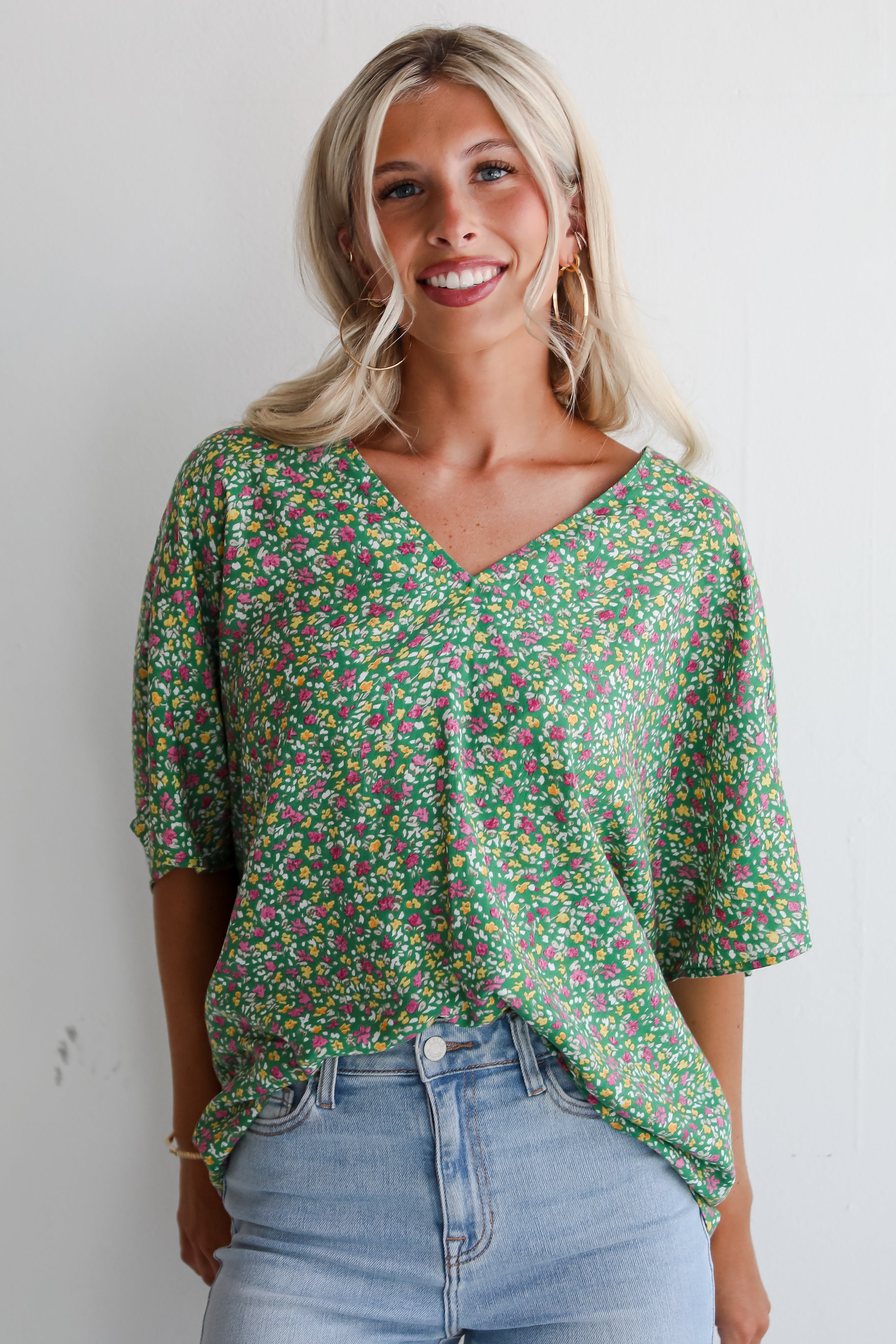 Perfect Whimsy Green Floral Oversized Blouse