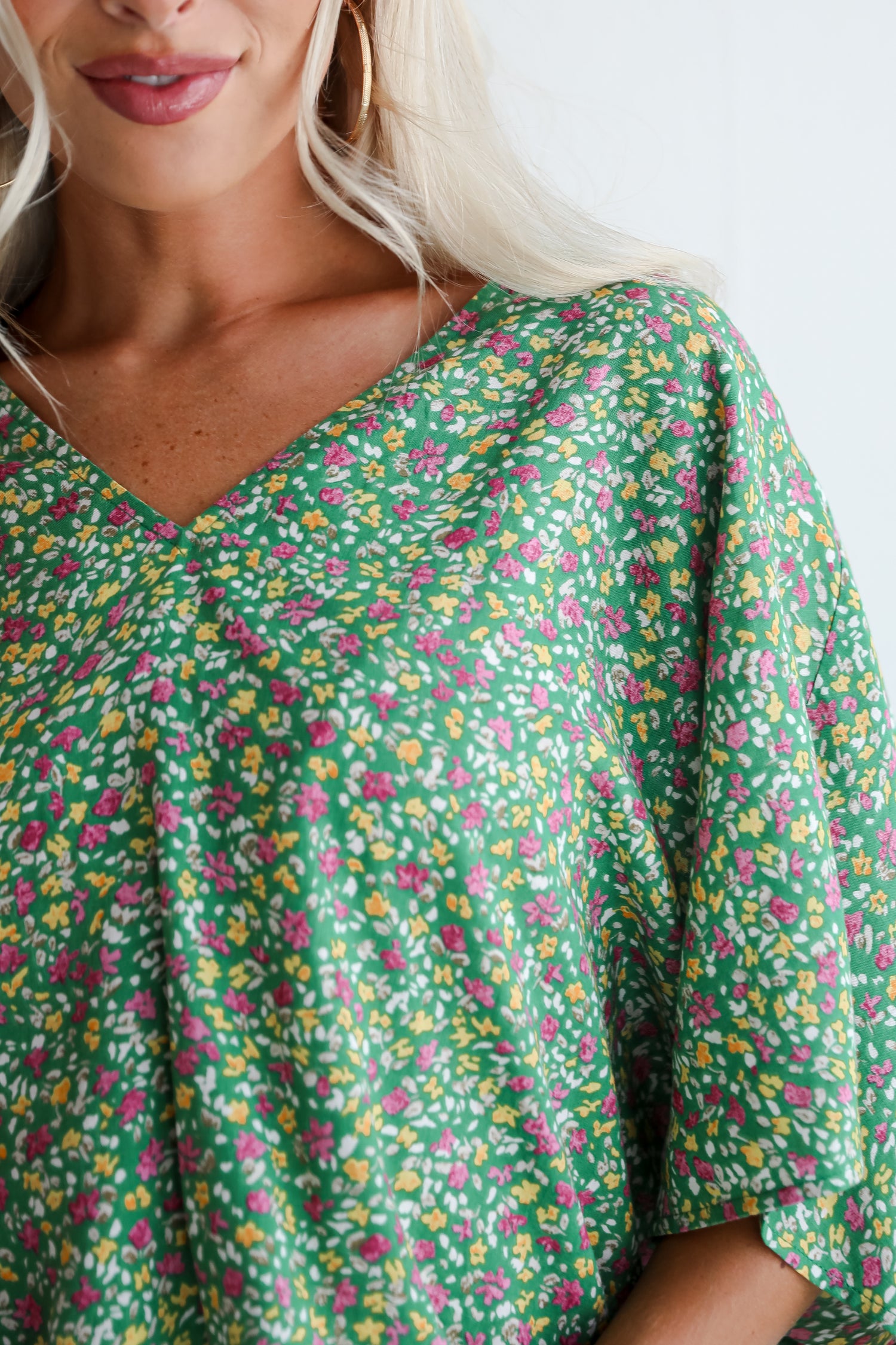 Perfect Whimsy Green Floral Oversized Blouse