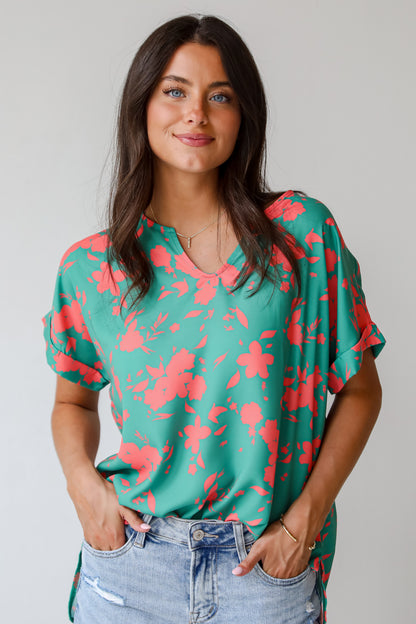 Treasured Aesthetic Green Floral Blouse