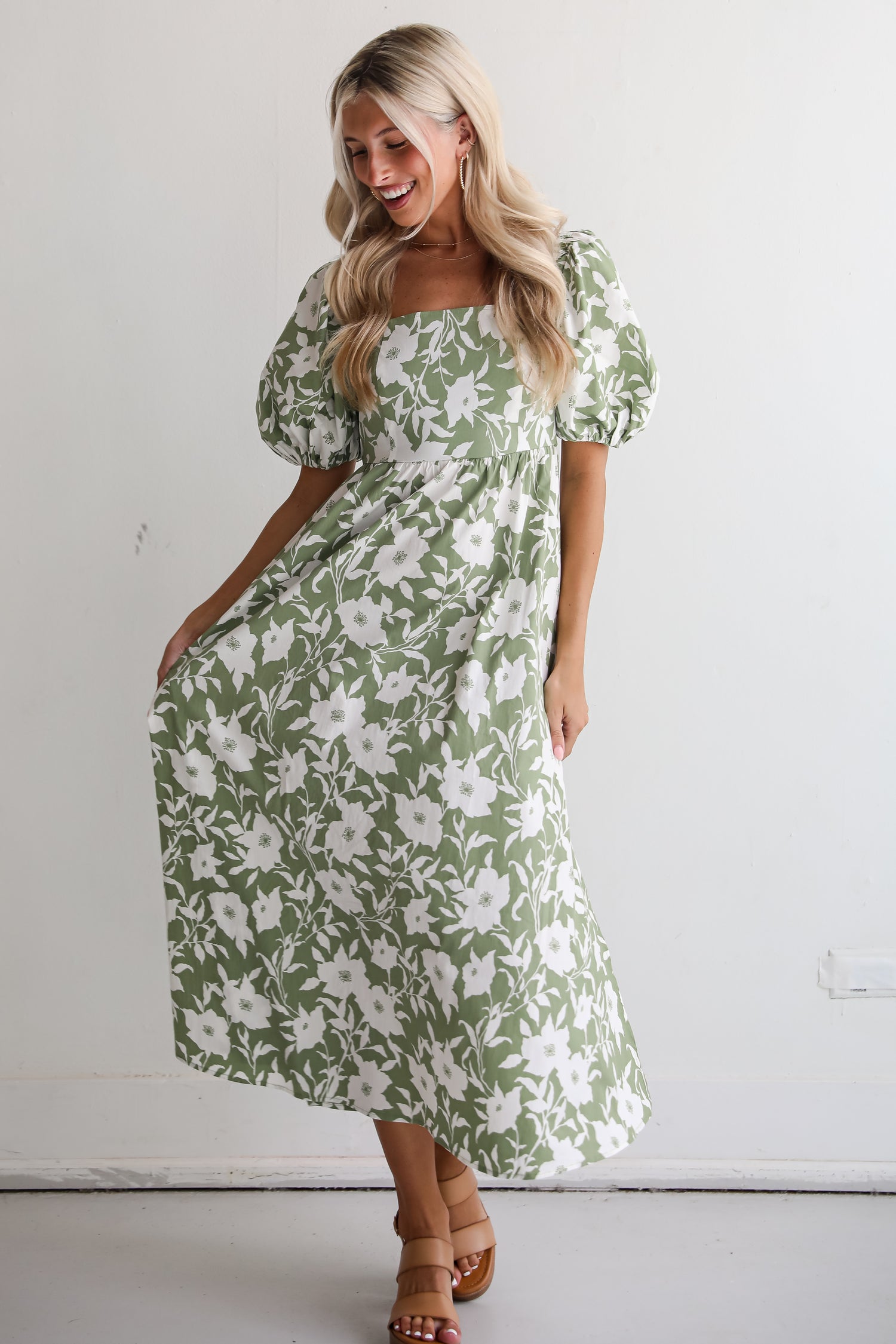 Modern Sweetheart Sage Floral Maxi Dress