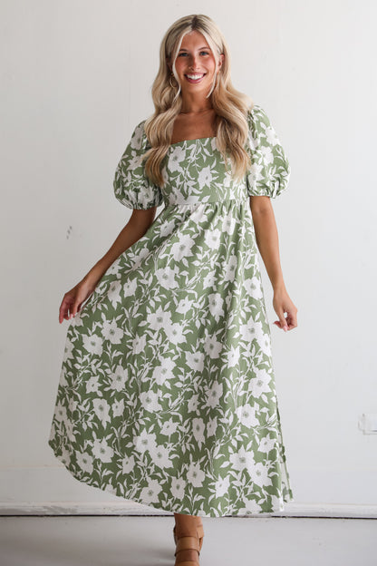 Modern Sweetheart Sage Floral Maxi Dress