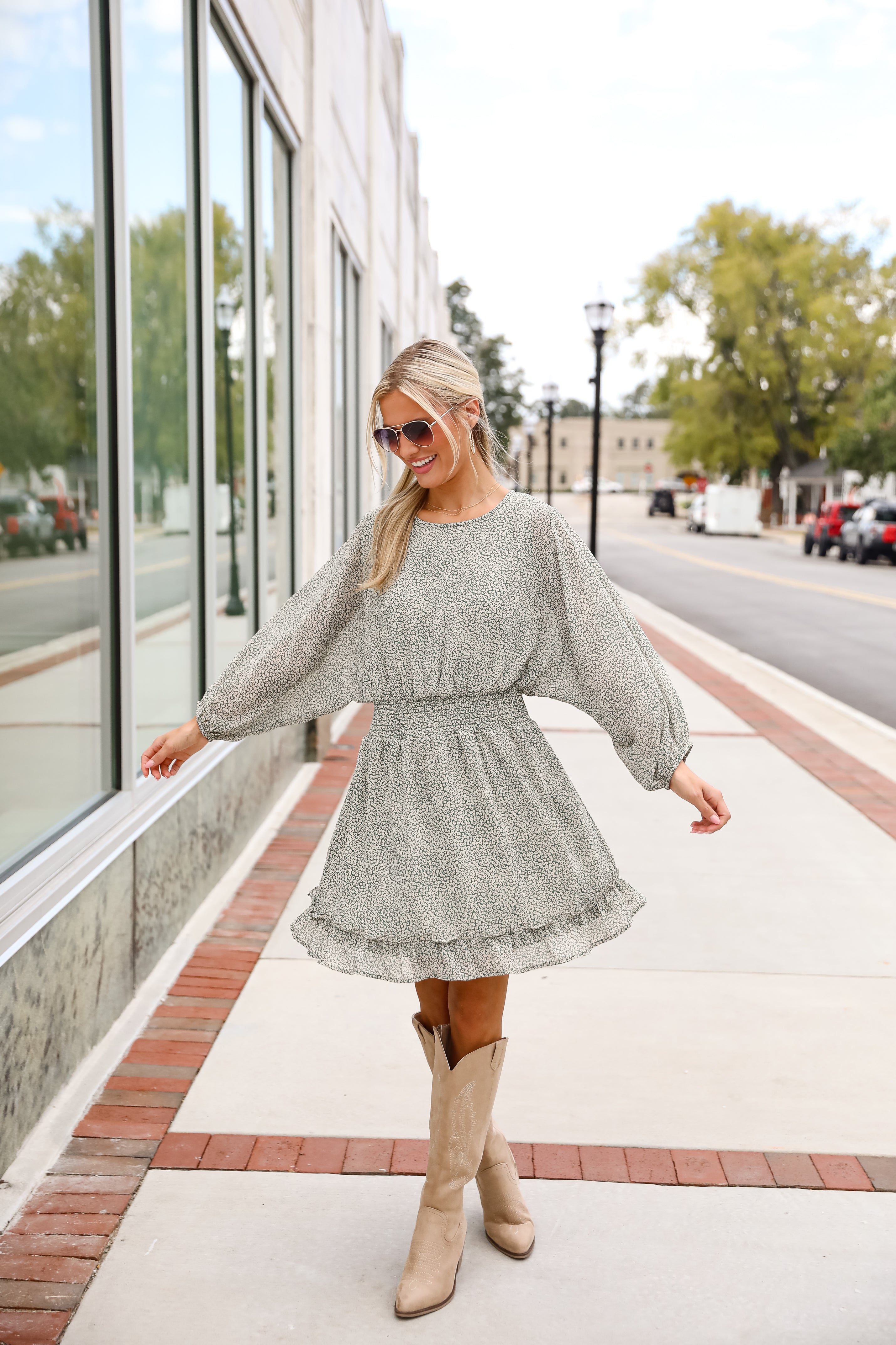 Gorgeous Elevation Green Floral Mini Dress