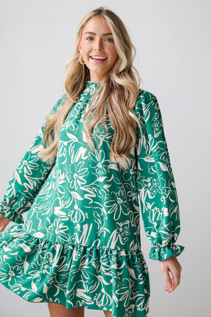 cute Green Floral Mini Dress