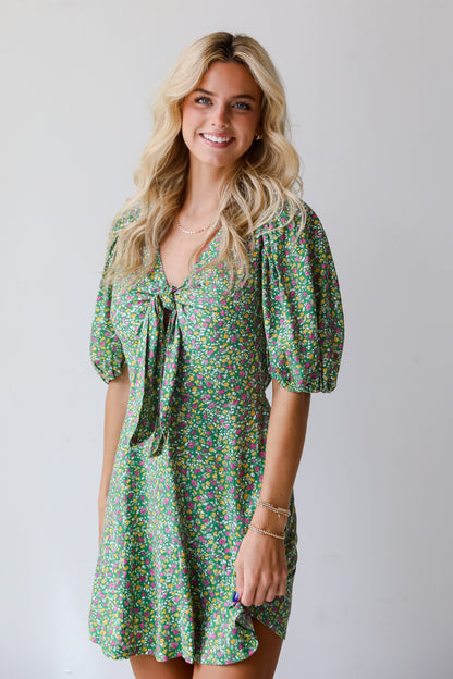 Perfect Whimsy Green Floral Mini Dress