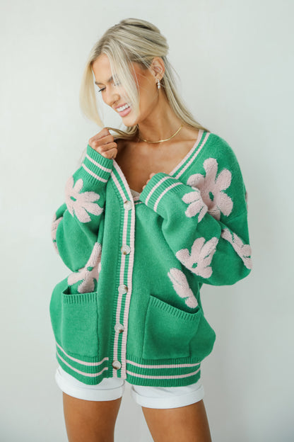 Luxe Cuteness Green Floral Sweater Cardigan