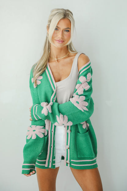 Luxe Cuteness Green Floral Sweater Cardigan