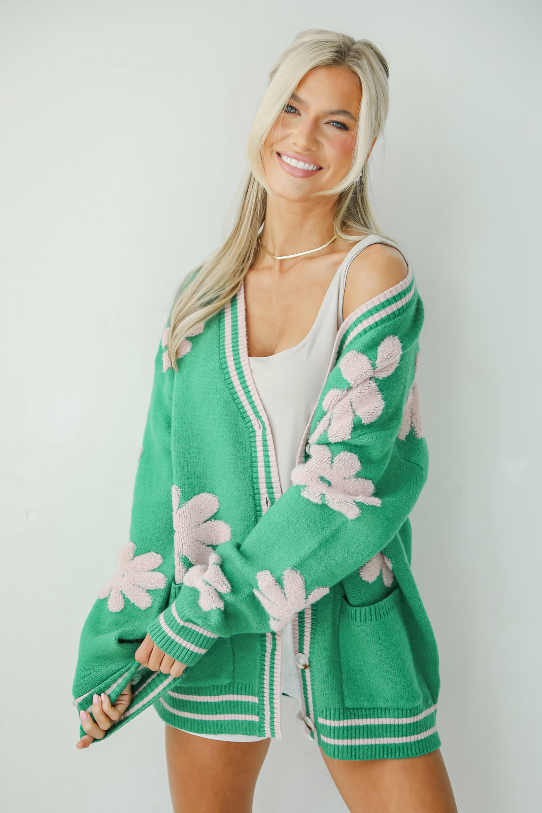 Luxe Cuteness Green Floral Sweater Cardigan