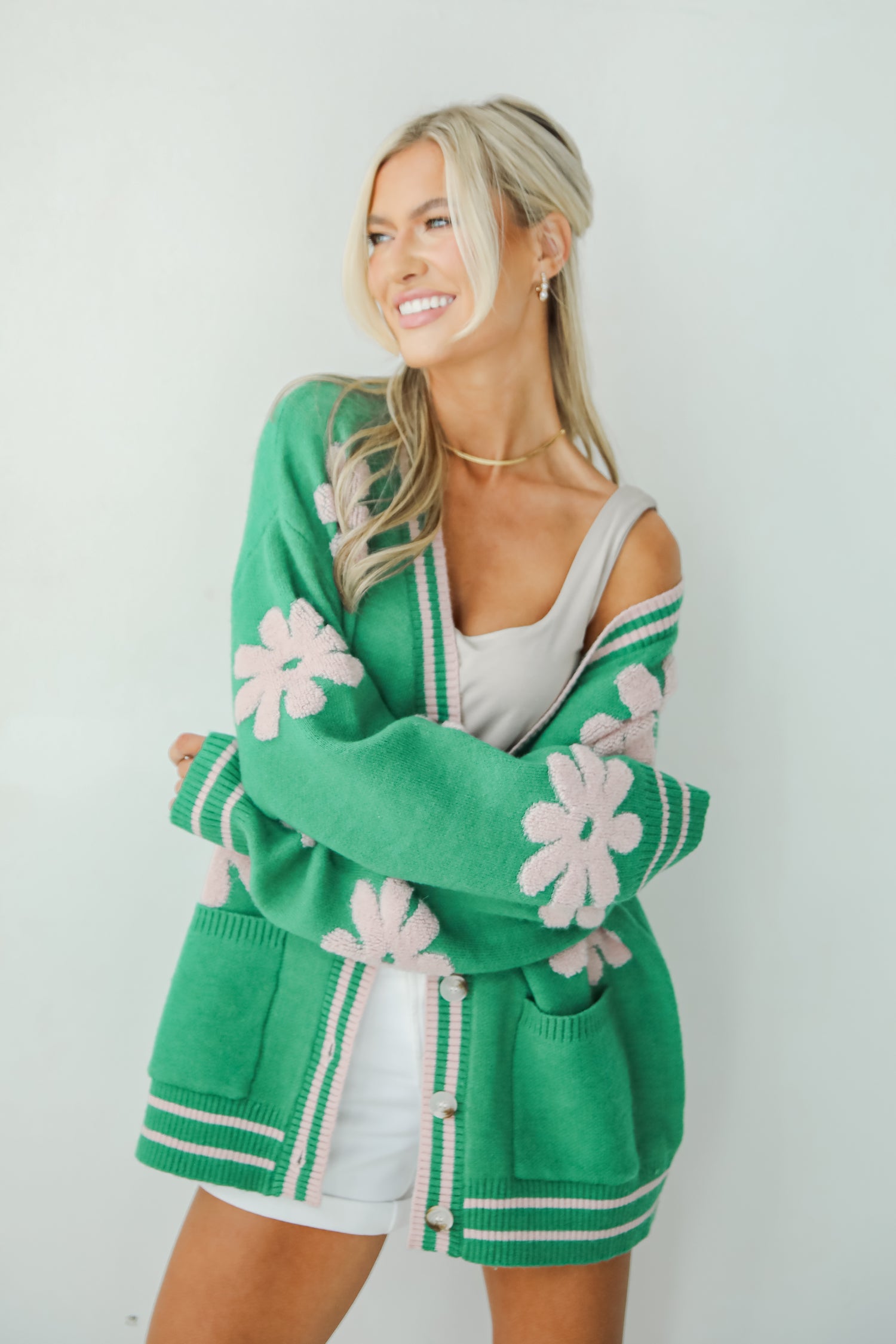 Luxe Cuteness Green Floral Sweater Cardigan