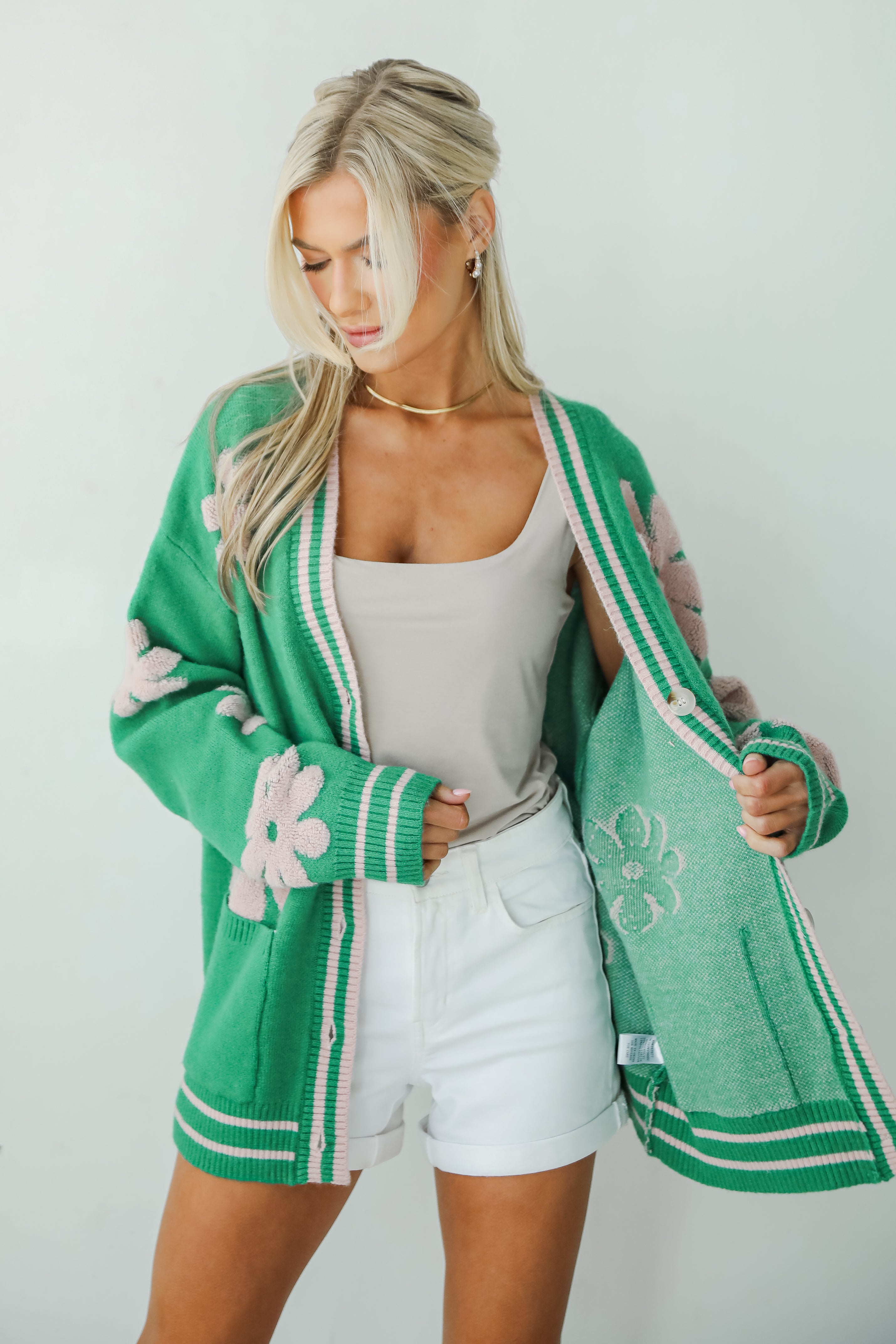 Luxe Cuteness Green Floral Sweater Cardigan