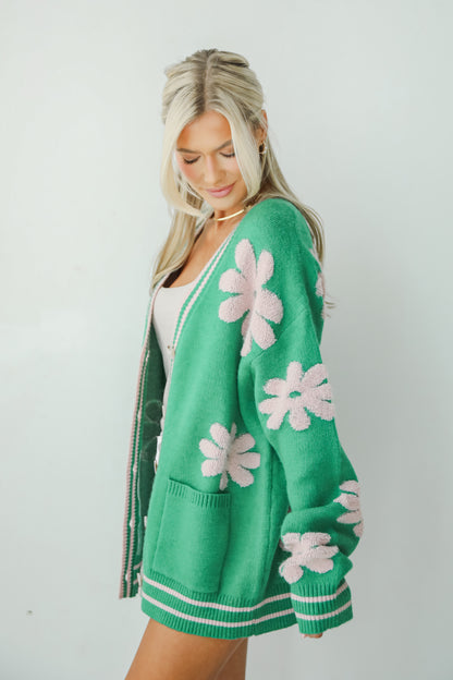 Luxe Cuteness Green Floral Sweater Cardigan