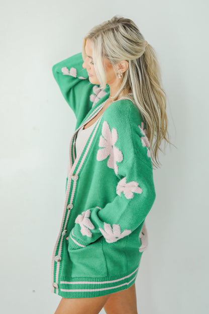 Luxe Cuteness Green Floral Sweater Cardigan