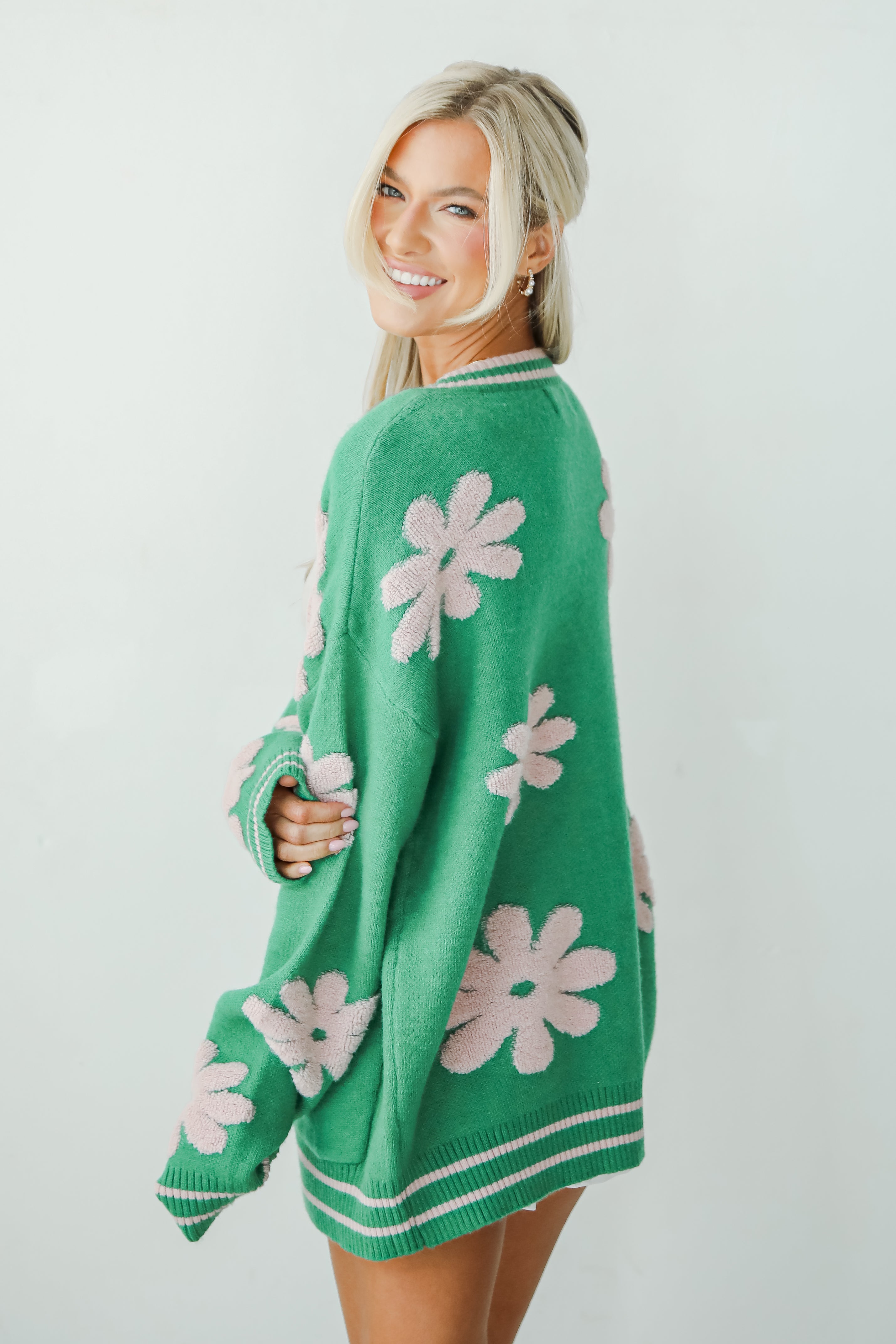 Luxe Cuteness Green Floral Sweater Cardigan