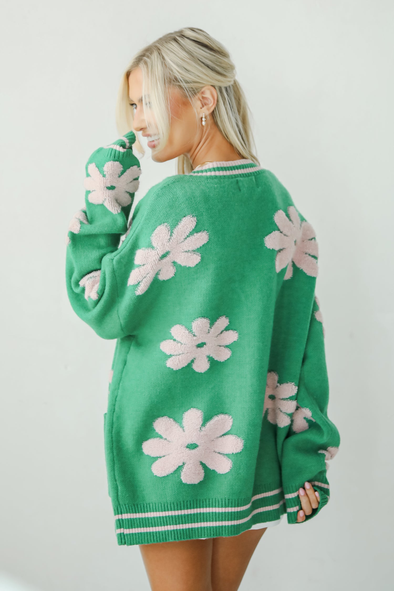 Luxe Cuteness Green Floral Sweater Cardigan