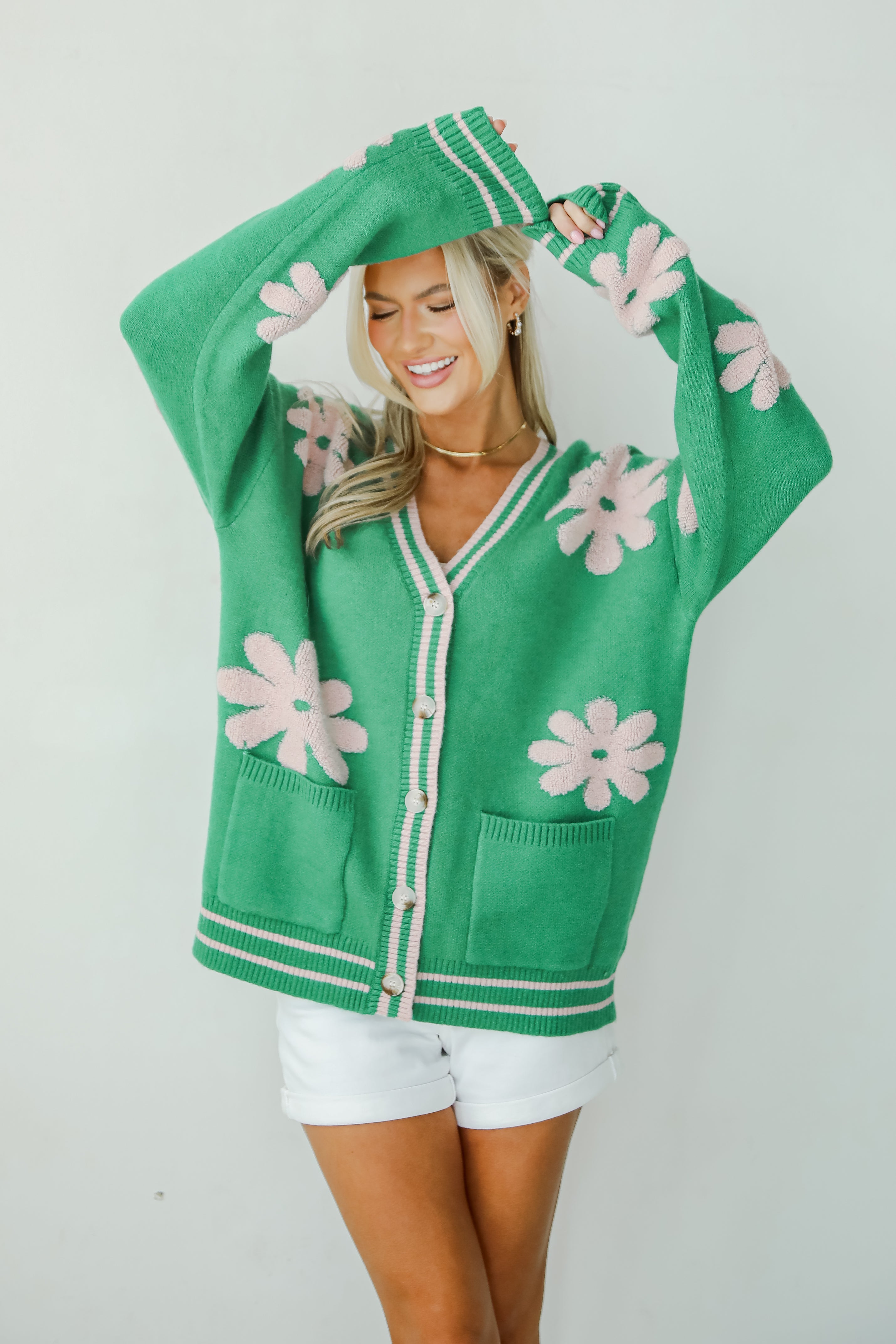 Luxe Cuteness Green Floral Sweater Cardigan