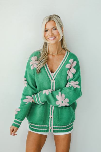 Luxe Cuteness Green Floral Sweater Cardigan