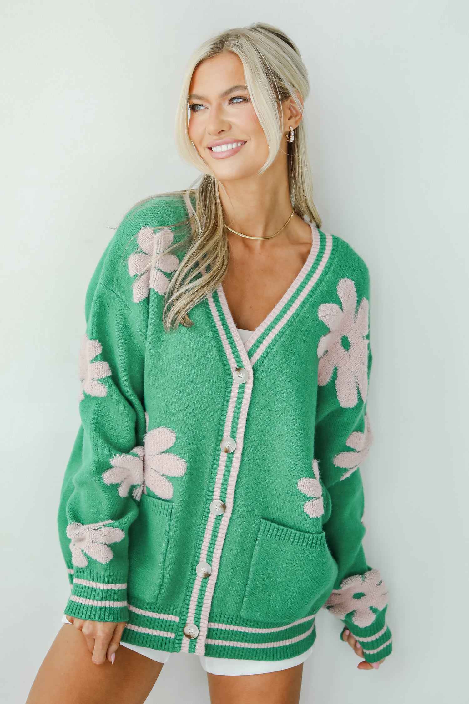 Luxe Cuteness Green Floral Sweater Cardigan