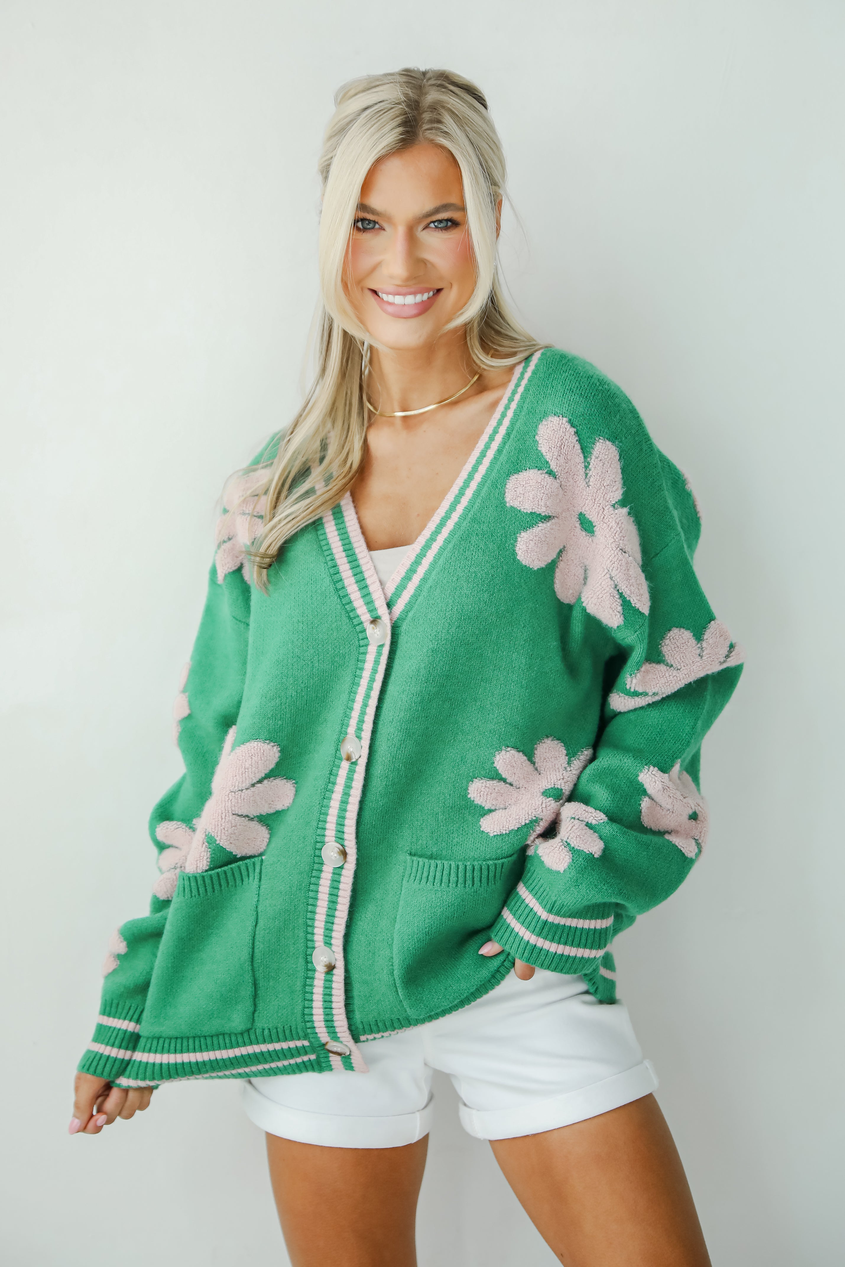 Luxe Cuteness Green Floral Sweater Cardigan