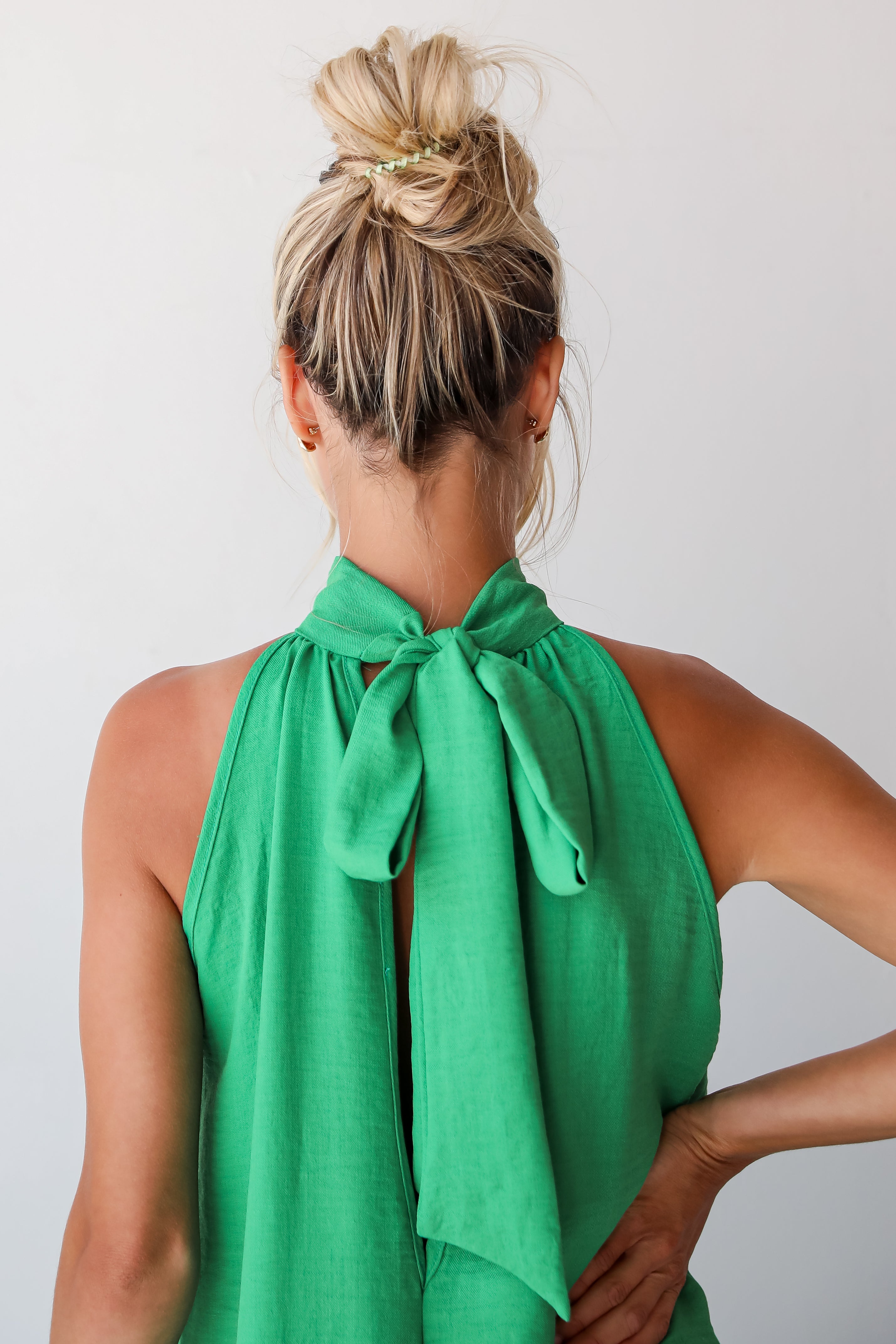 high neck Green Jumpsuit