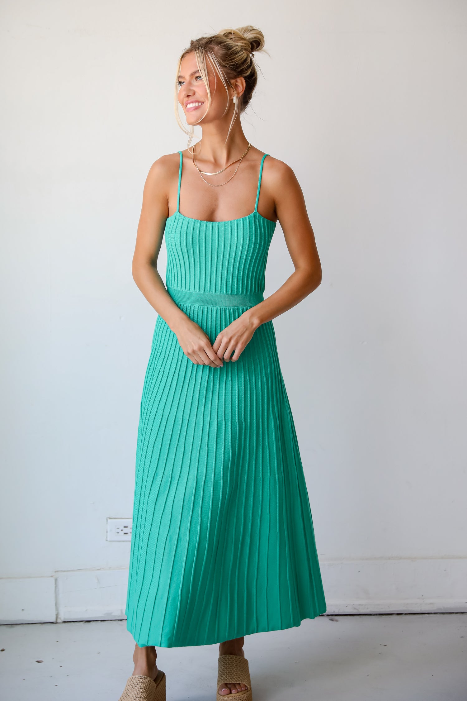 Lasting Sweetness Green Knit Maxi Dress