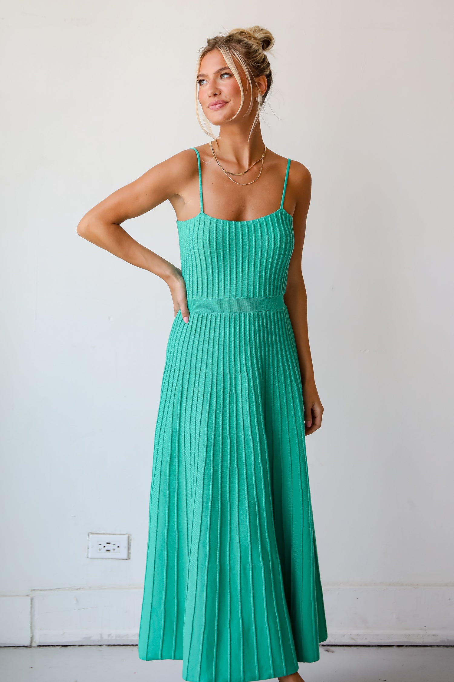 Lasting Sweetness Green Knit Maxi Dress