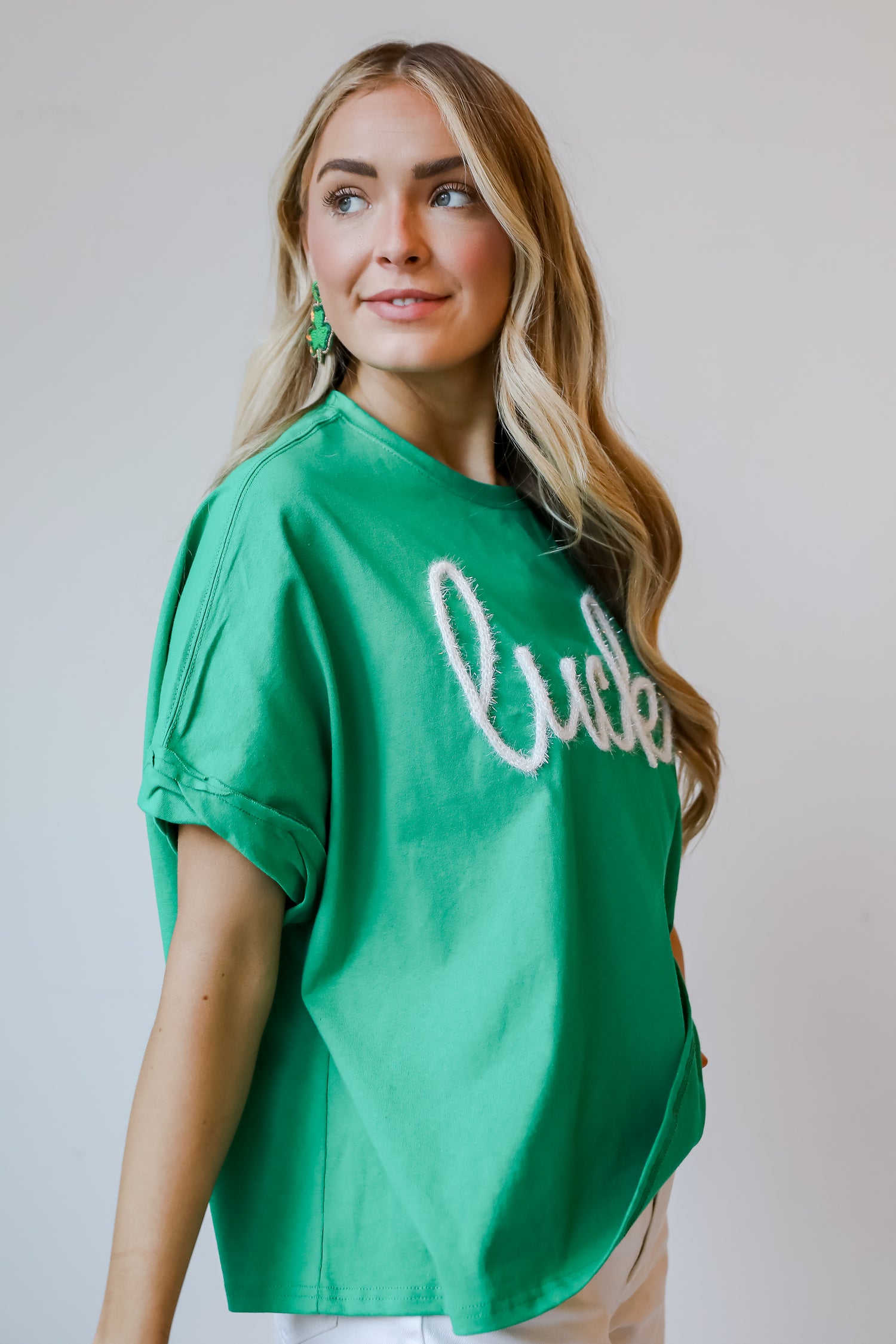 green &quot;Lucky&quot; Metallic Letter Tee