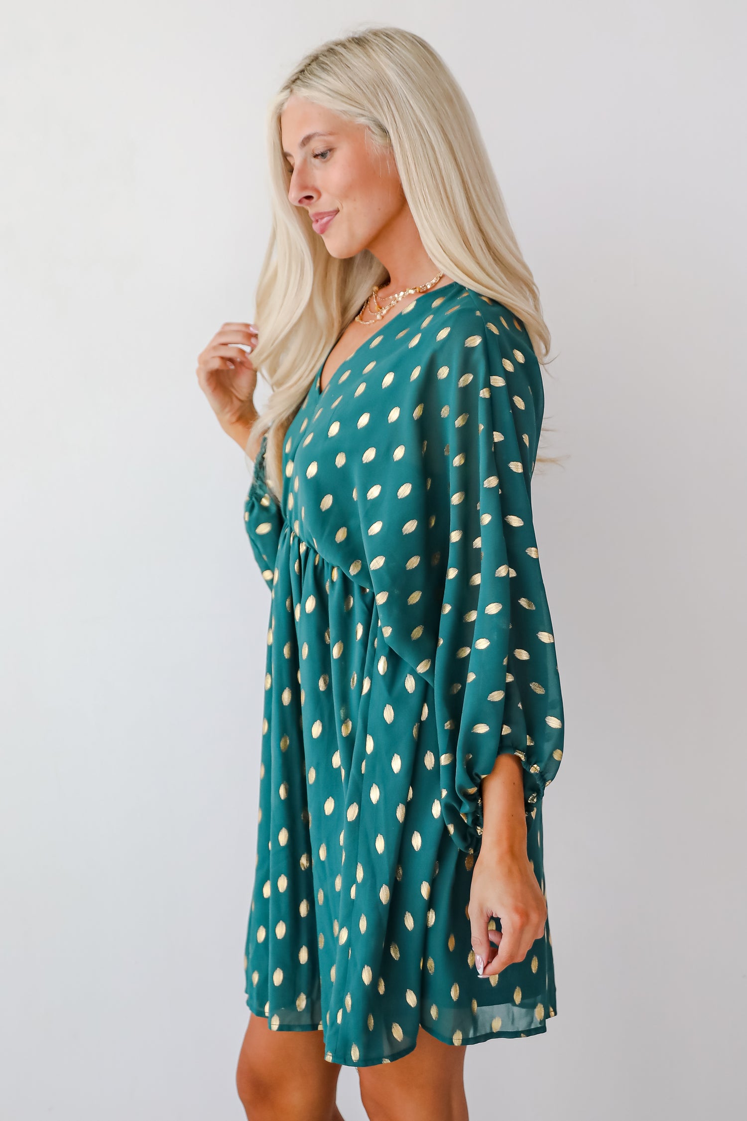 Gorgeous Favorite Hunter Green Dotted Babydoll Mini Dress