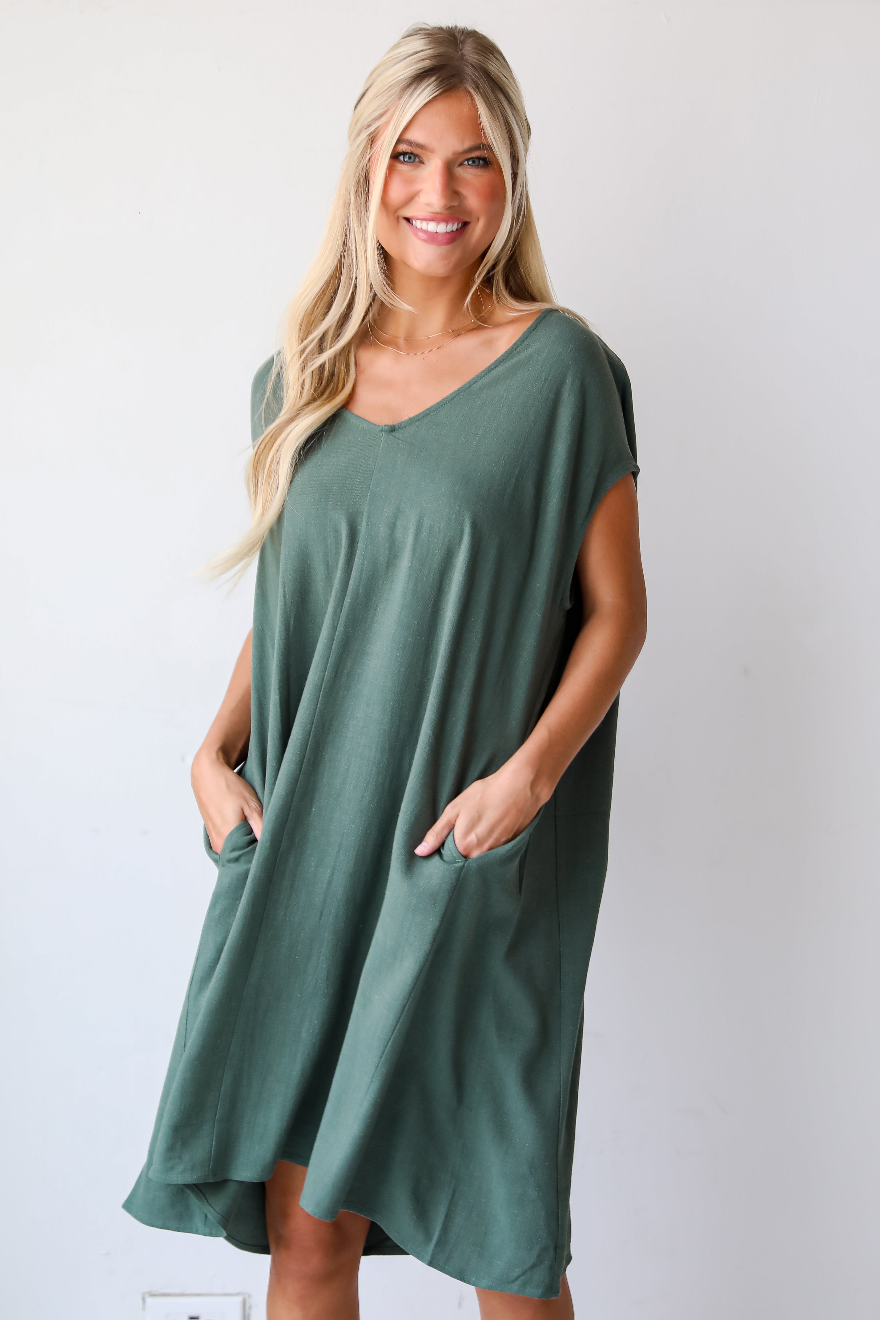 Perfect Vacation Teal Linen Midi Dress