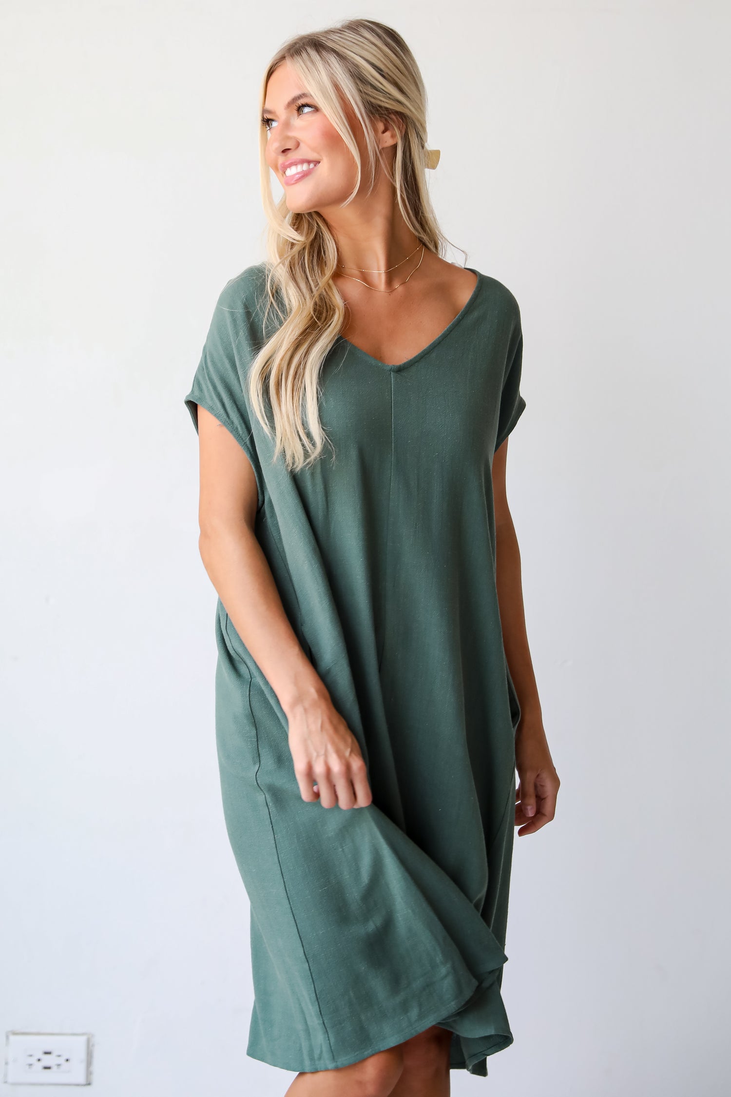 Perfect Vacation Teal Linen Midi Dress