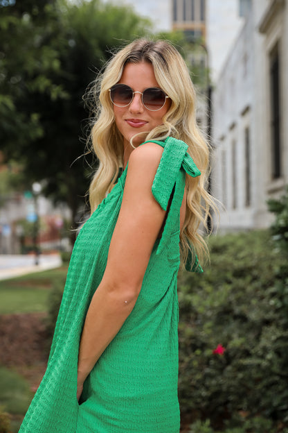 Playful Style Green Textured Midi Dress