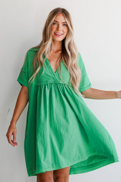 Bound To Charm Kelly Green Babydoll Mini Dress