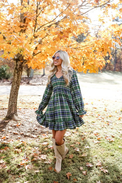 Ideal Attraction Green Plaid Mini Dress