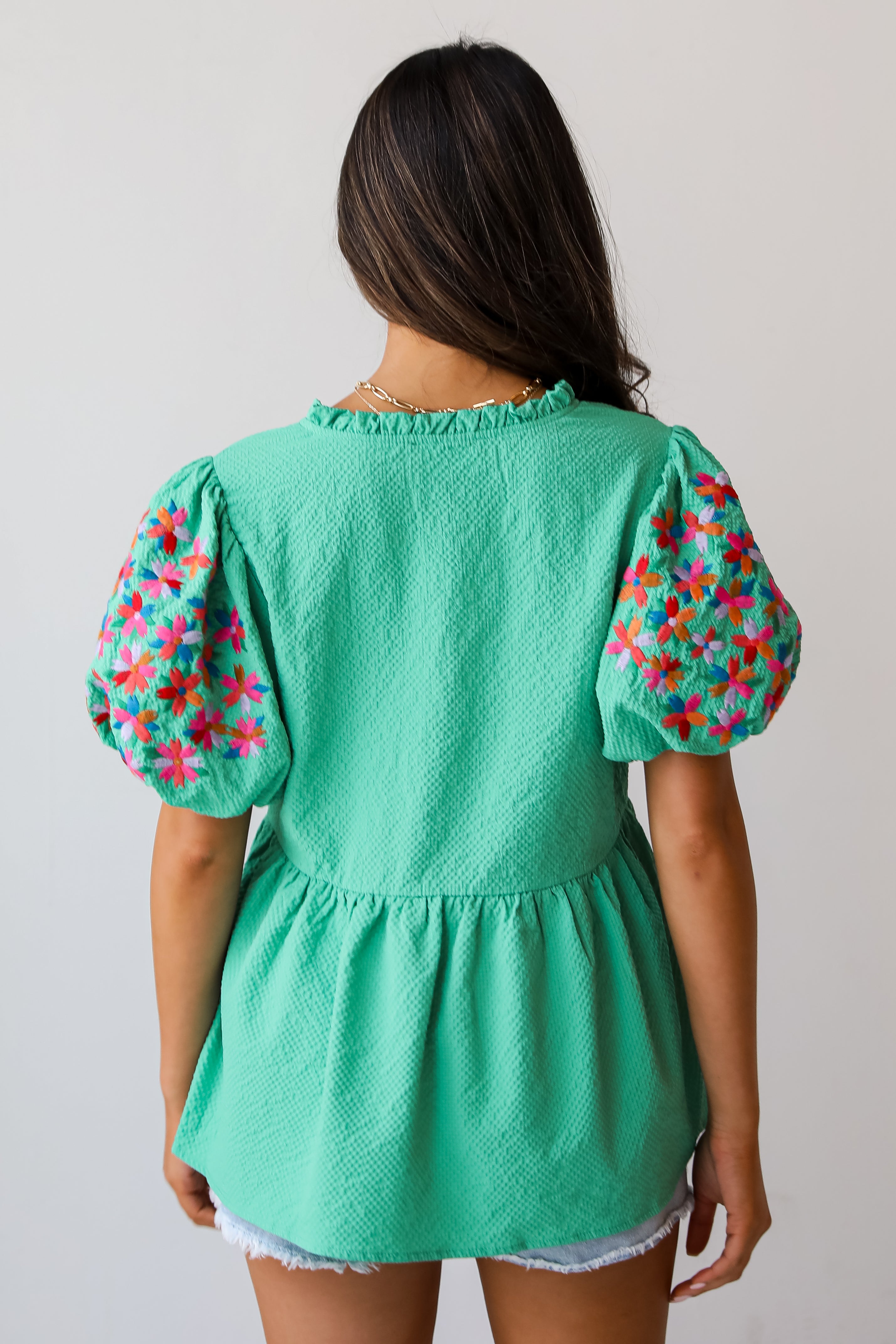 Cute Status Green Puff Sleeve Babydoll Blouse