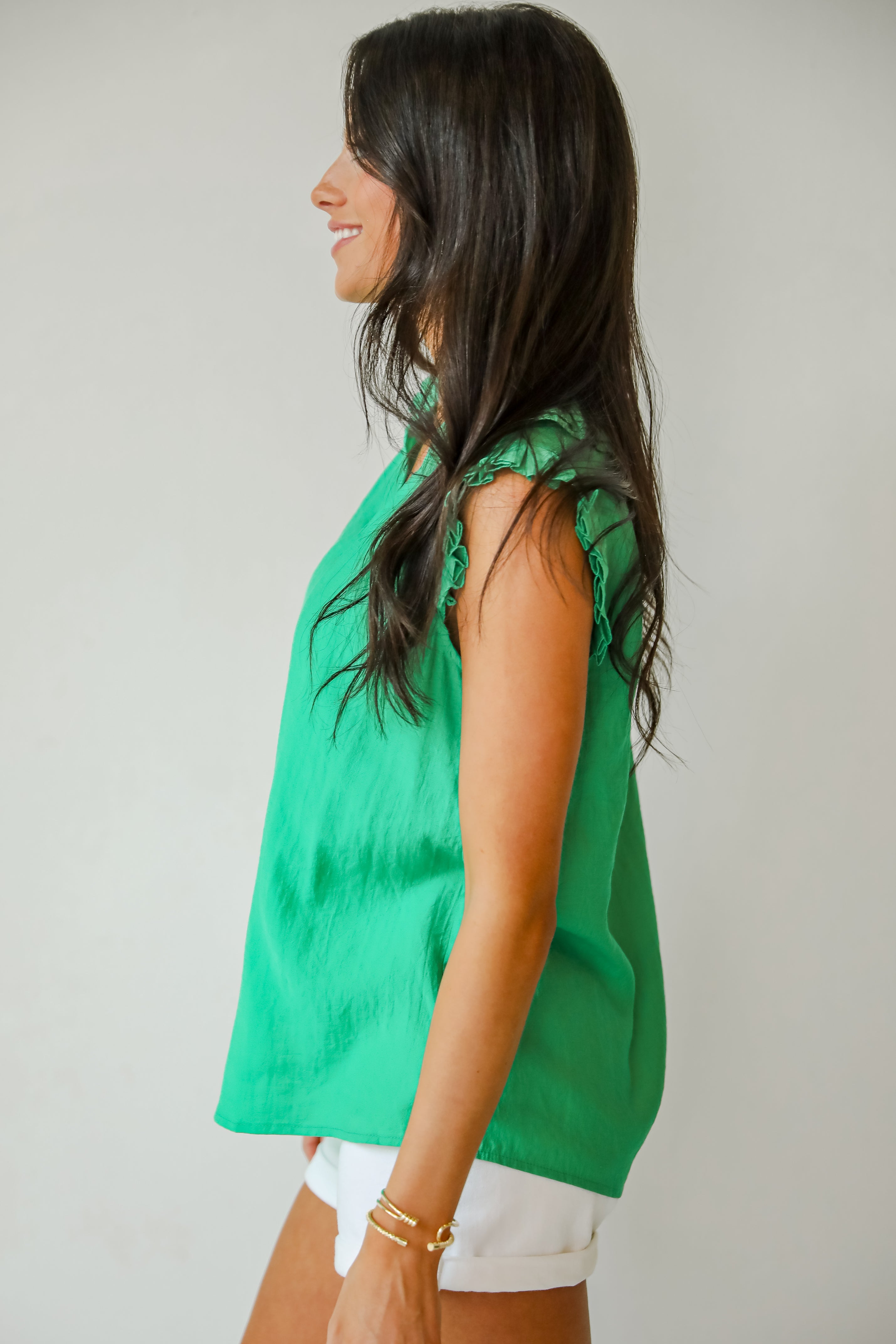 Style Update Kelly Green Ruffle Blouse