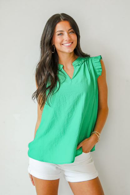 Style Update Kelly Green Ruffle Blouse