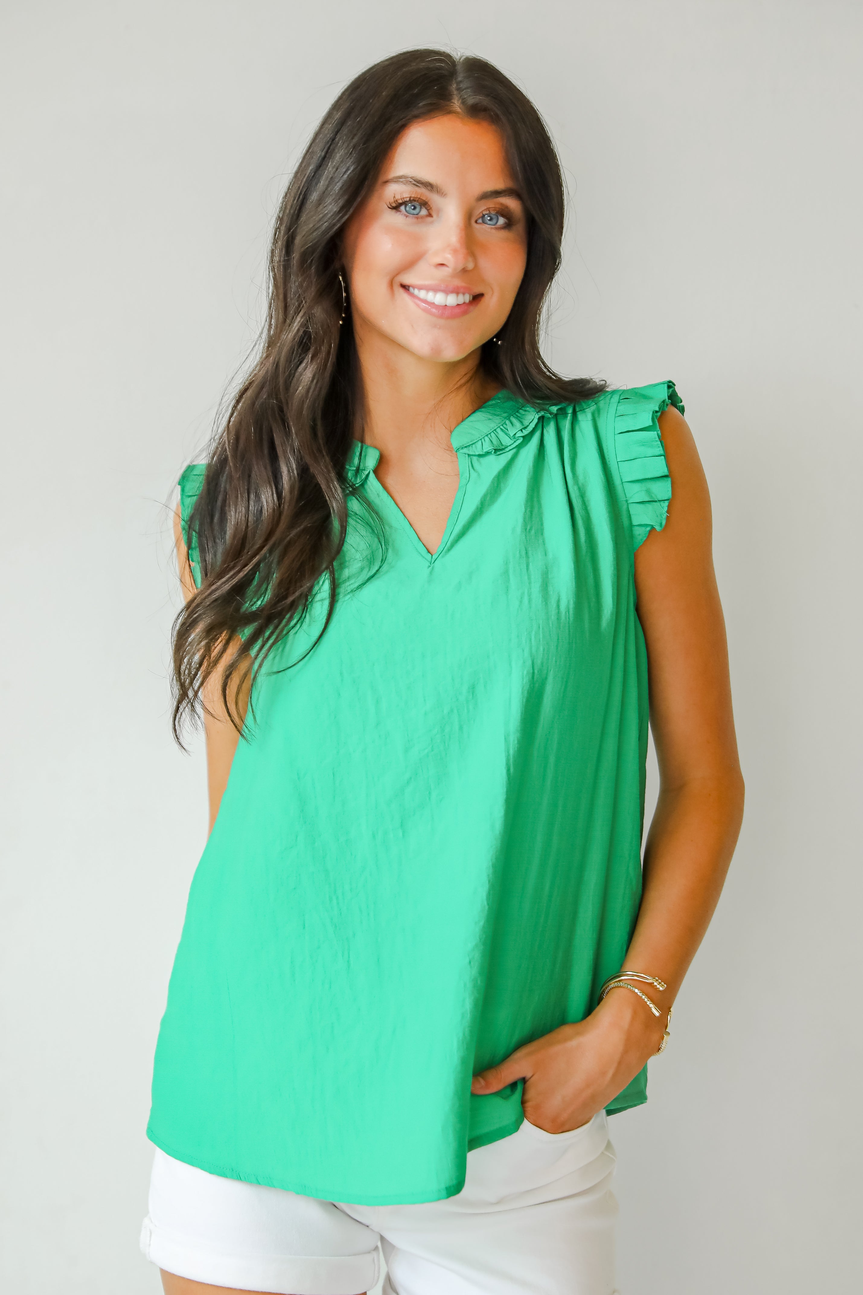 Style Update Kelly Green Ruffle Blouse