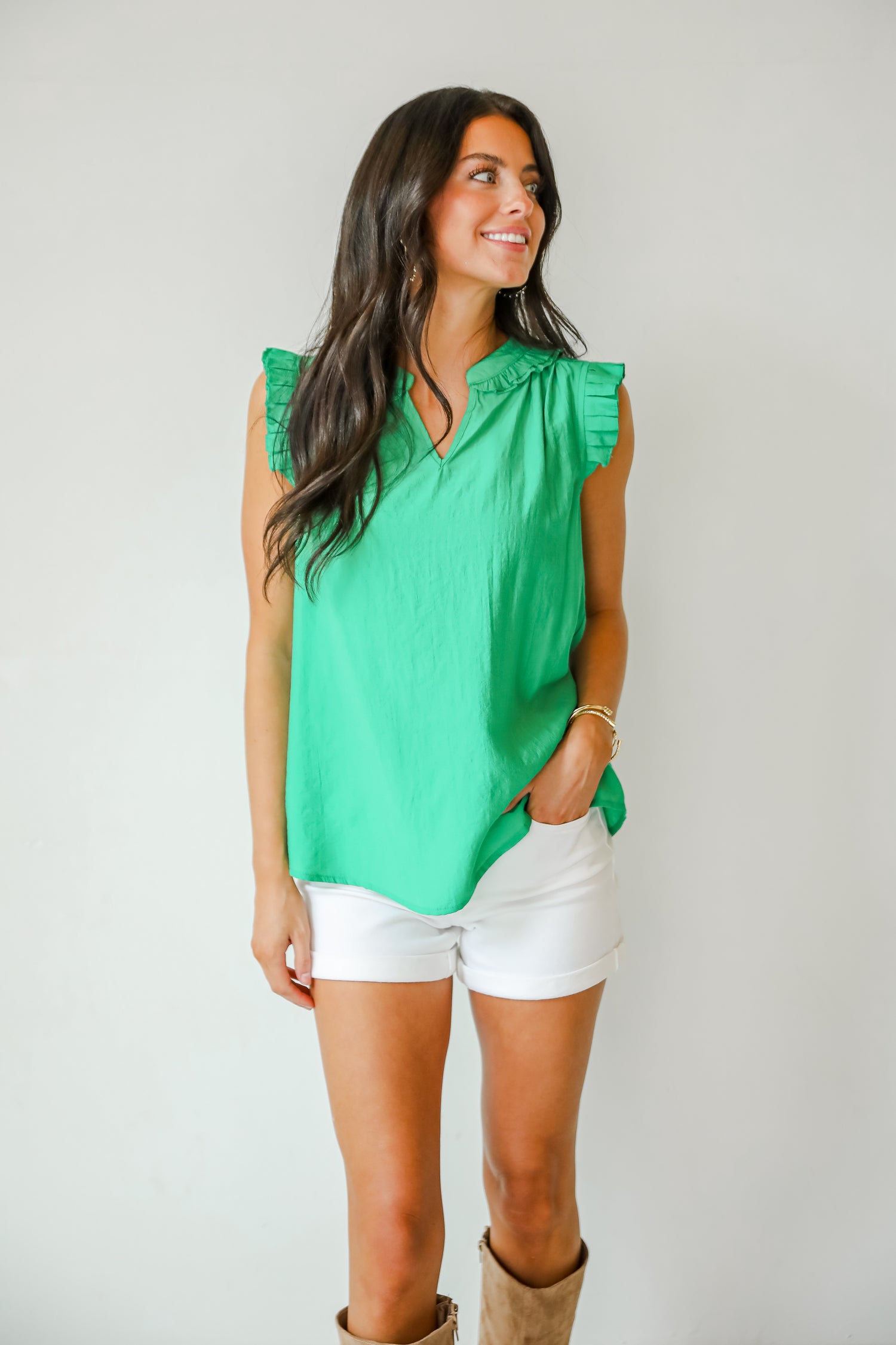 Style Update Kelly Green Ruffle Blouse