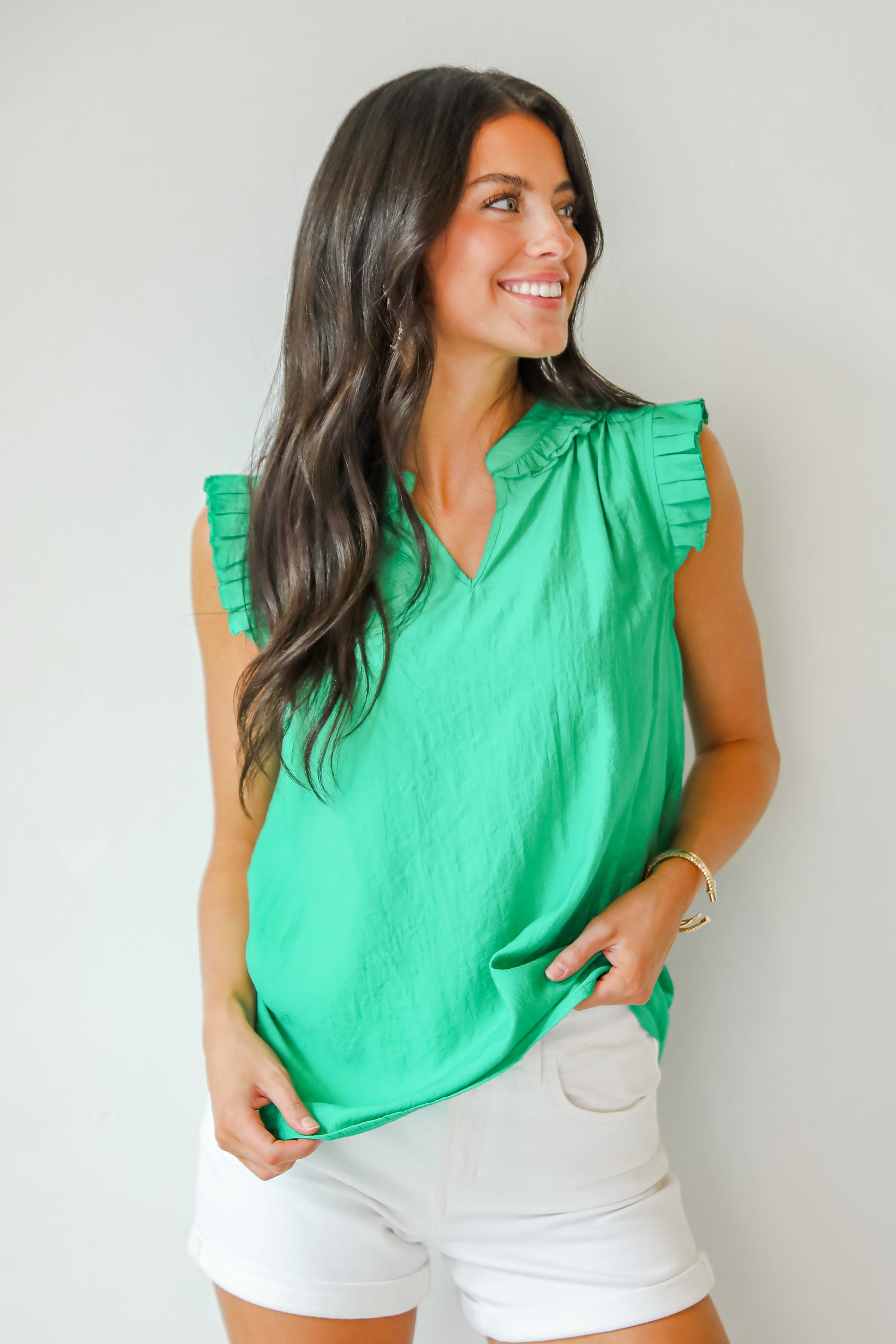 Style Update Kelly Green Ruffle Blouse