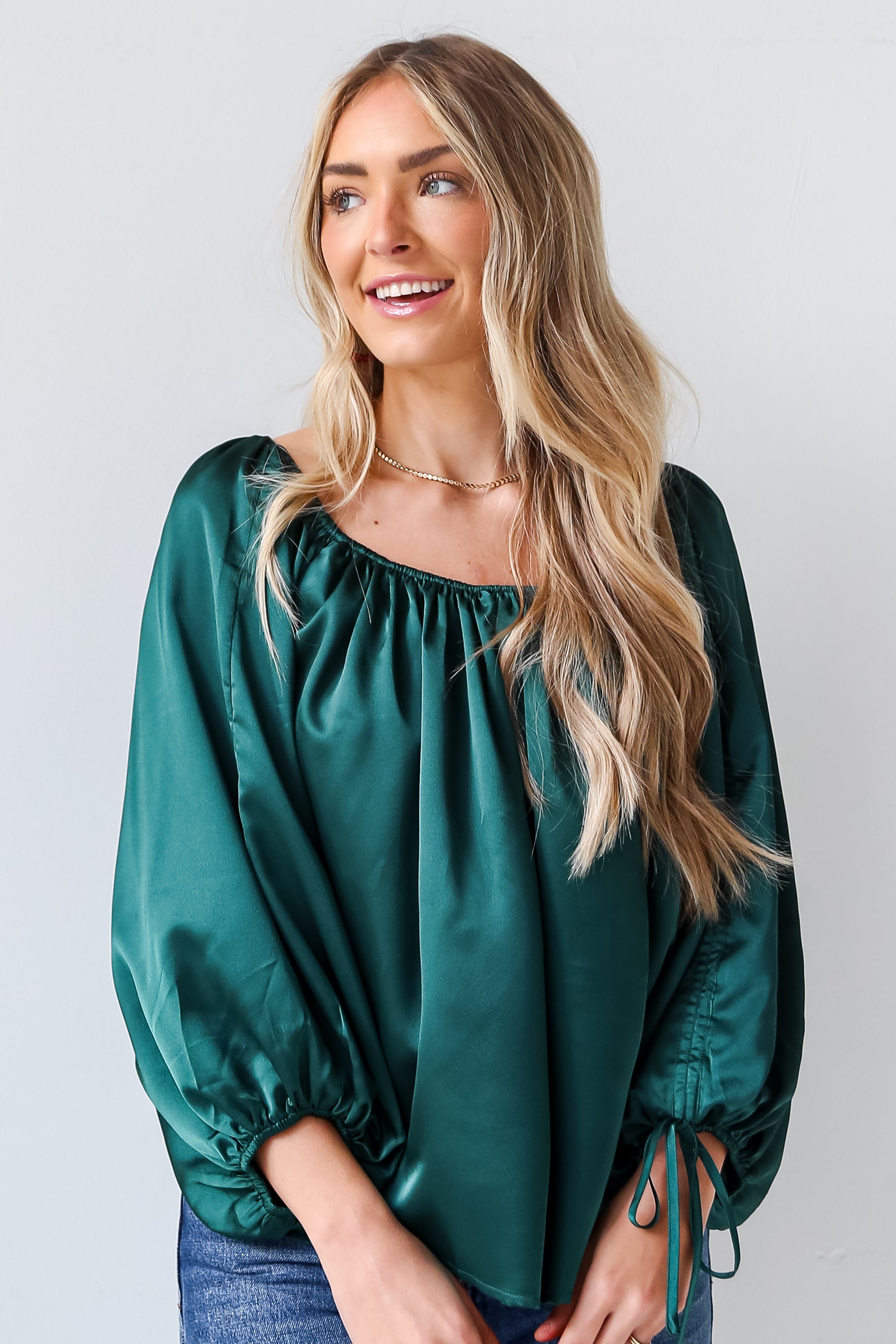 green satin blouses