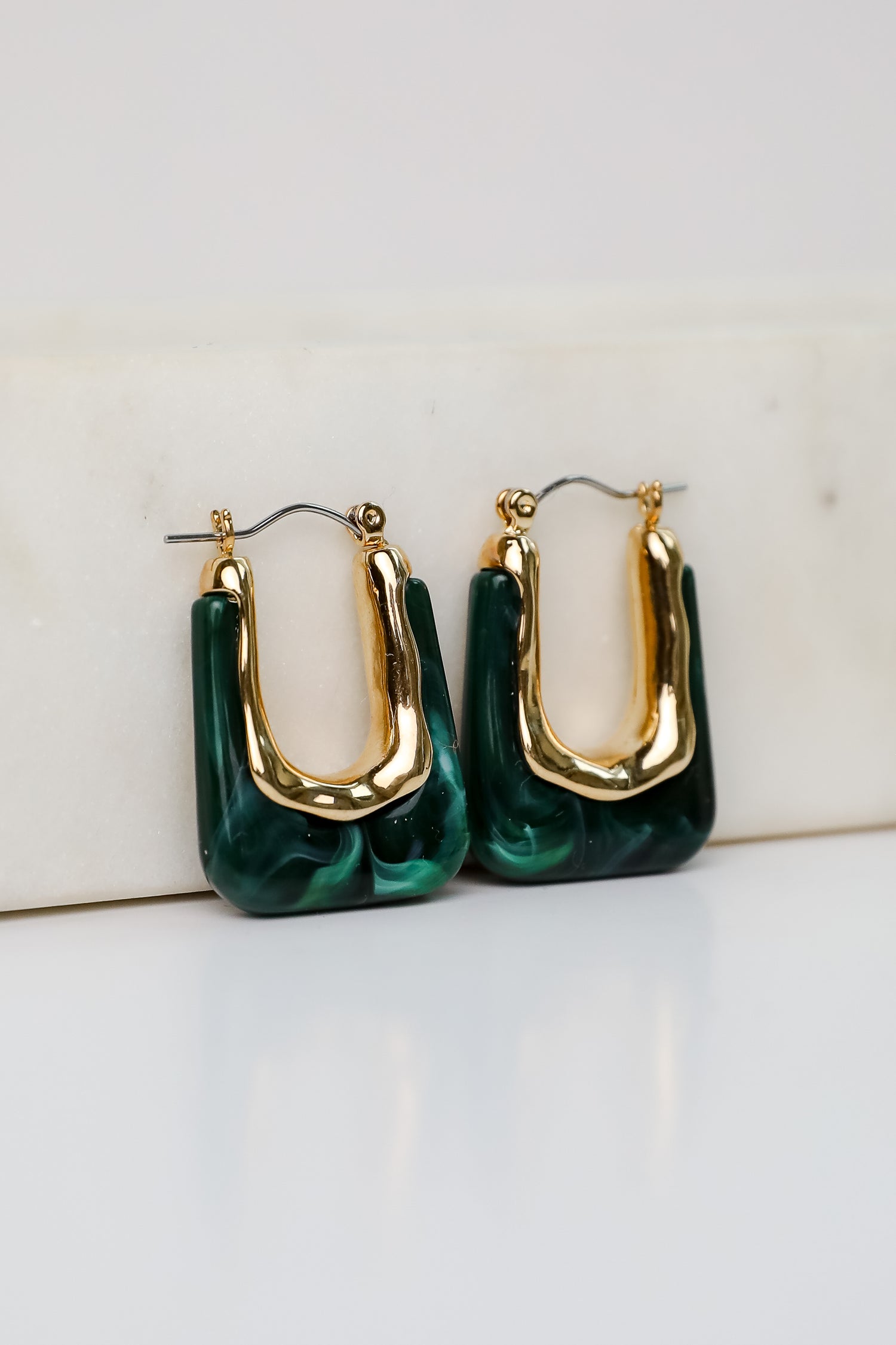 Tessa Green Acrylic Square Hoop Earrings