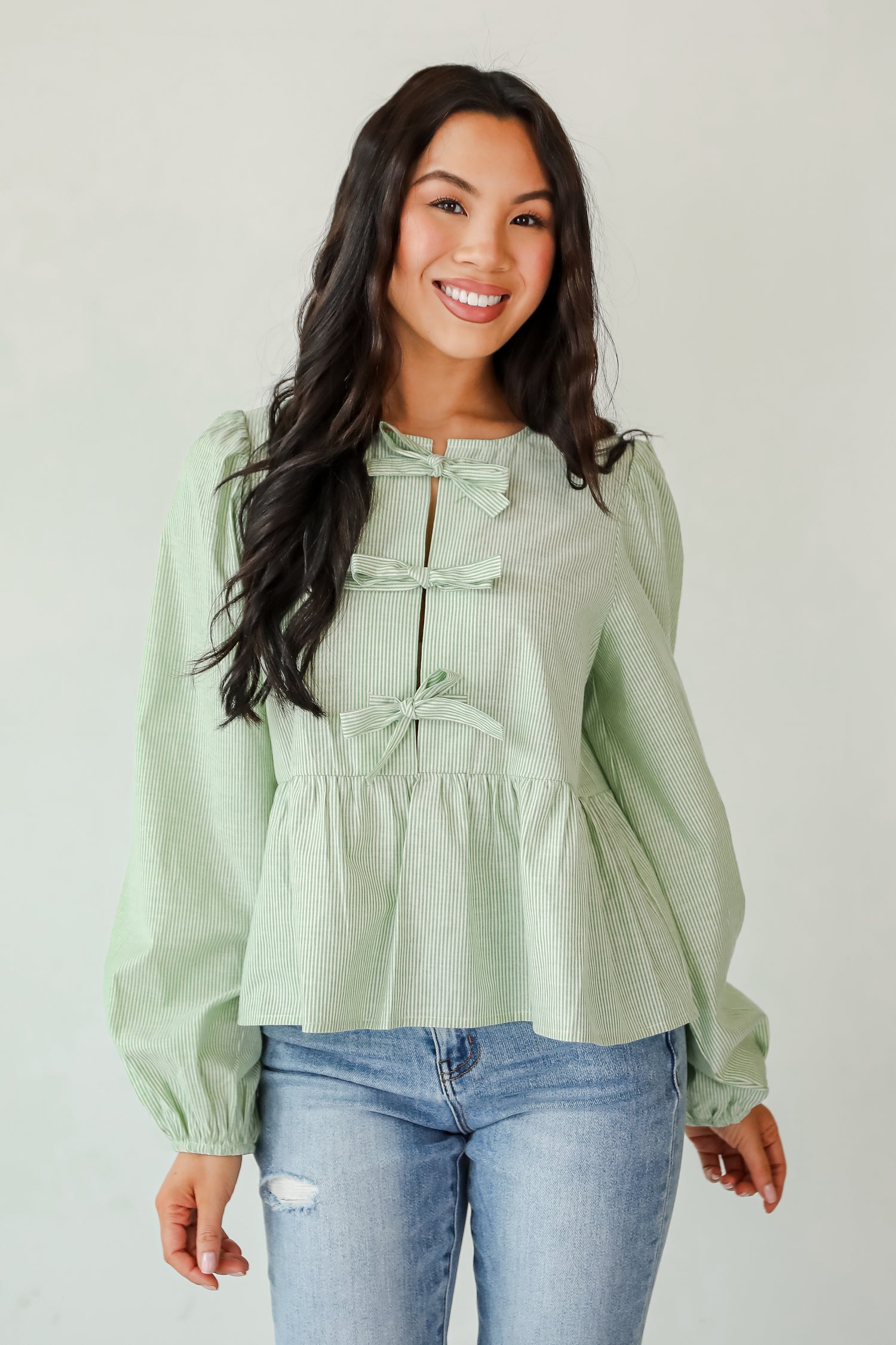 Significant Sweetie Green Striped Bow Blouse