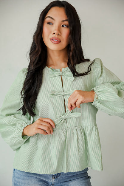 Significant Sweetie Green Striped Bow Blouse