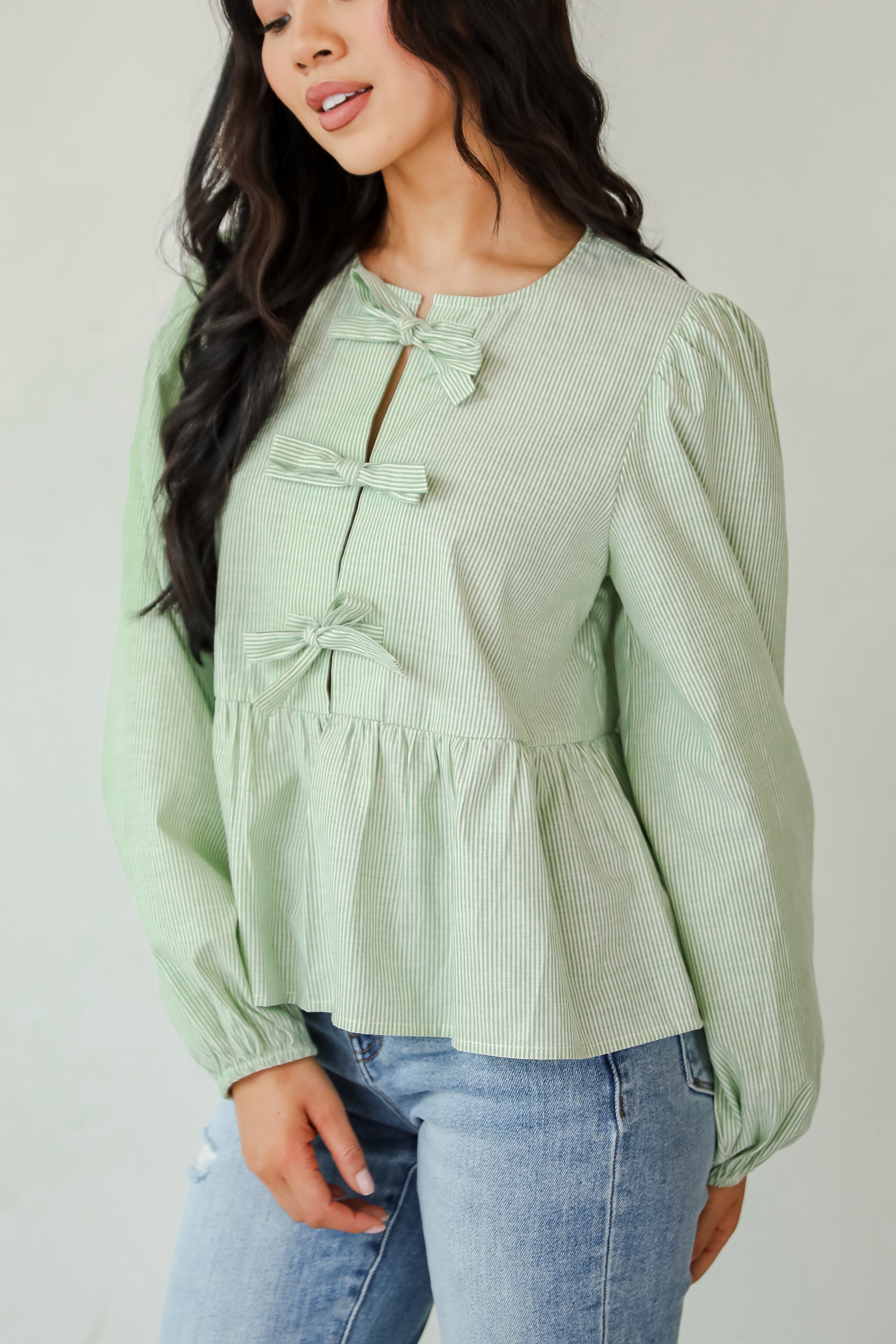 Significant Sweetie Green Striped Bow Blouse