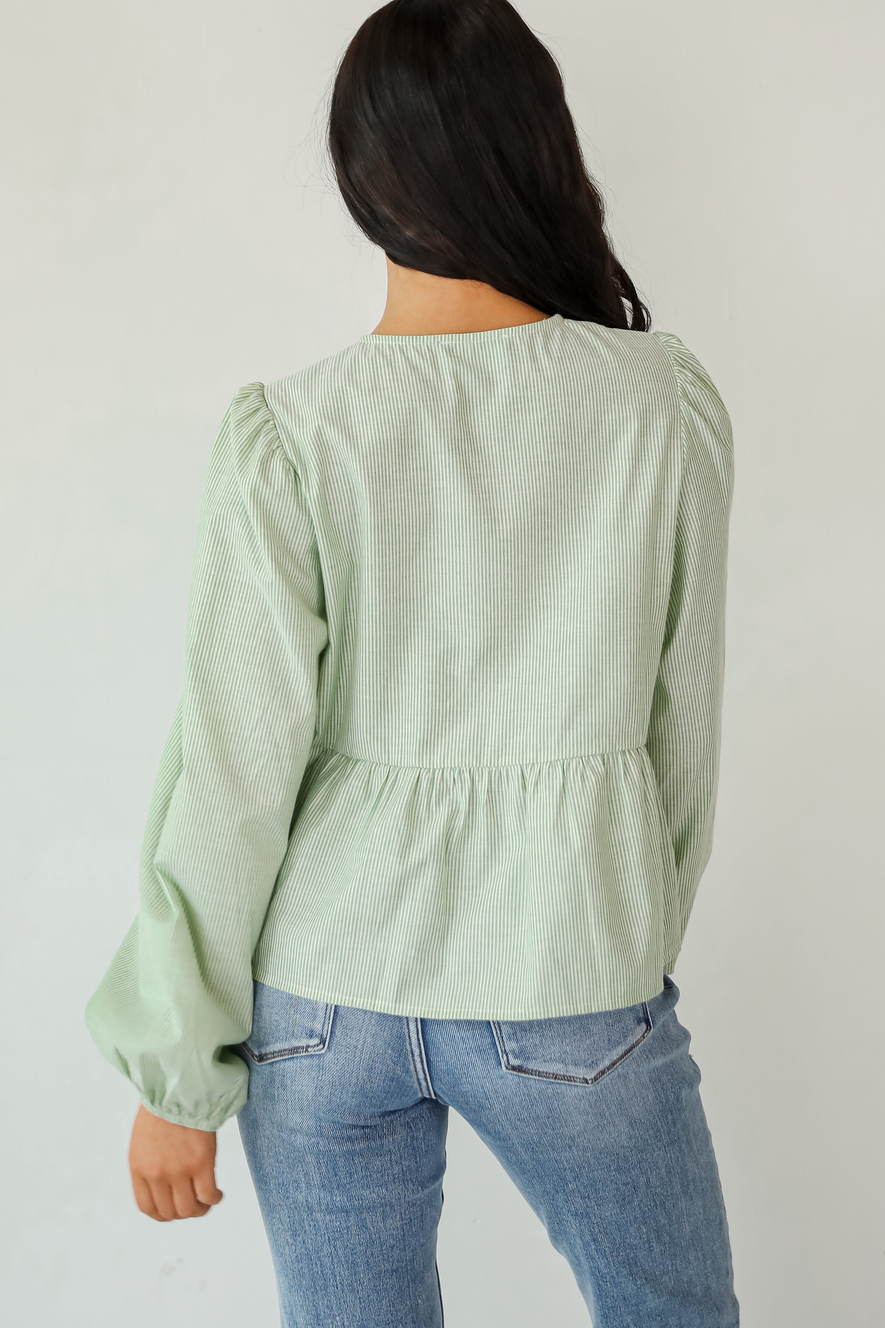 Significant Sweetie Green Striped Bow Blouse