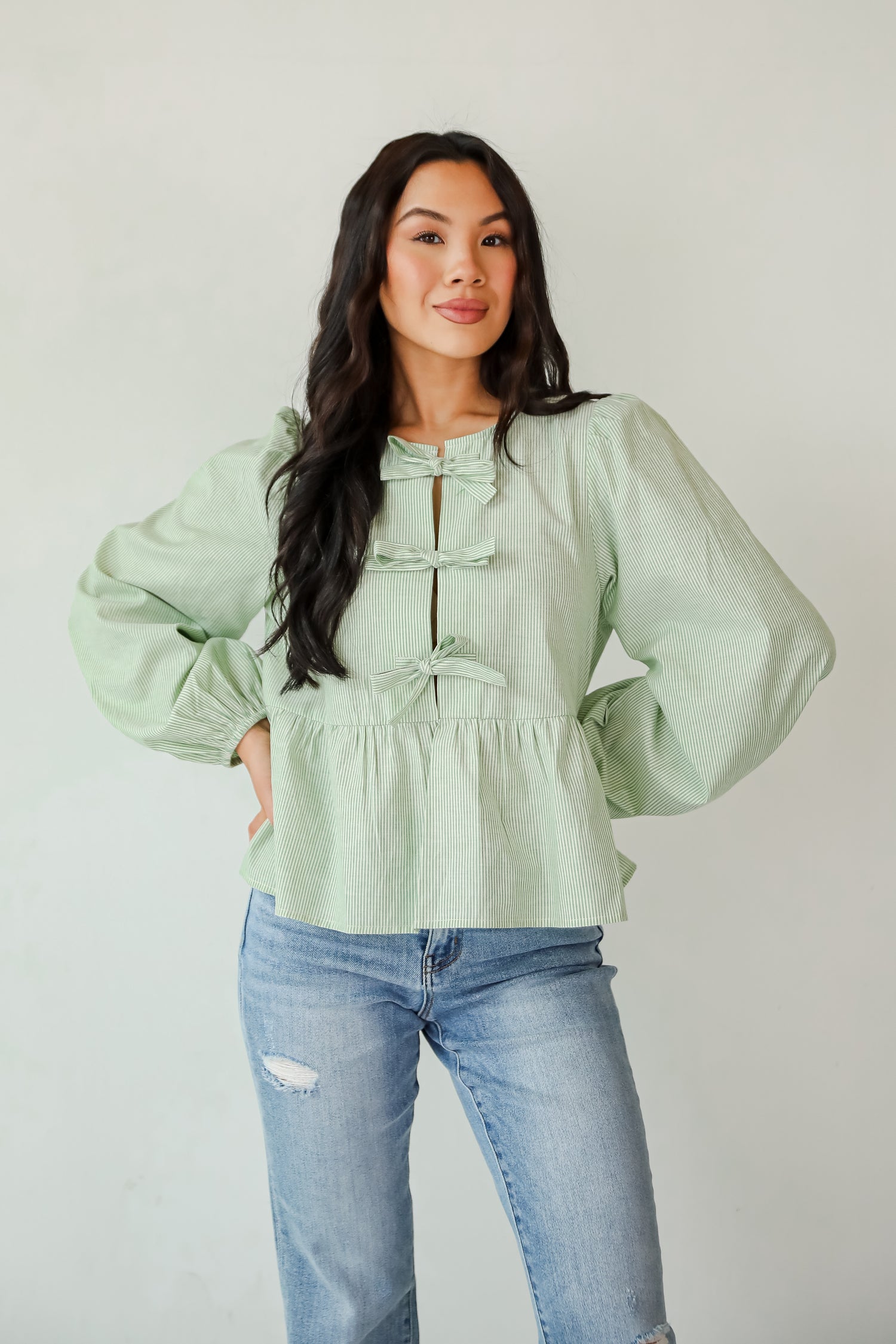 Significant Sweetie Green Striped Bow Blouse