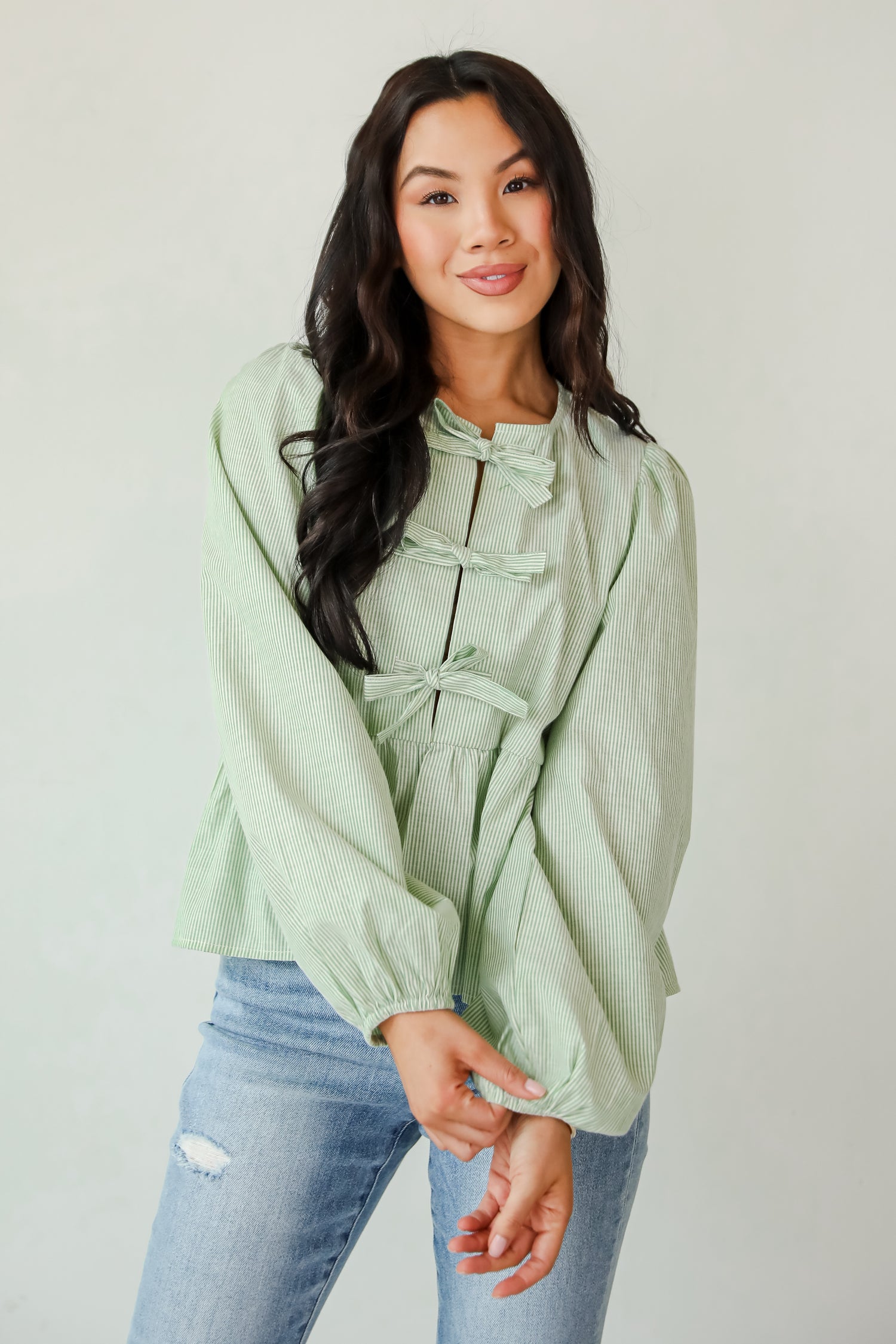 Significant Sweetie Green Striped Bow Blouse