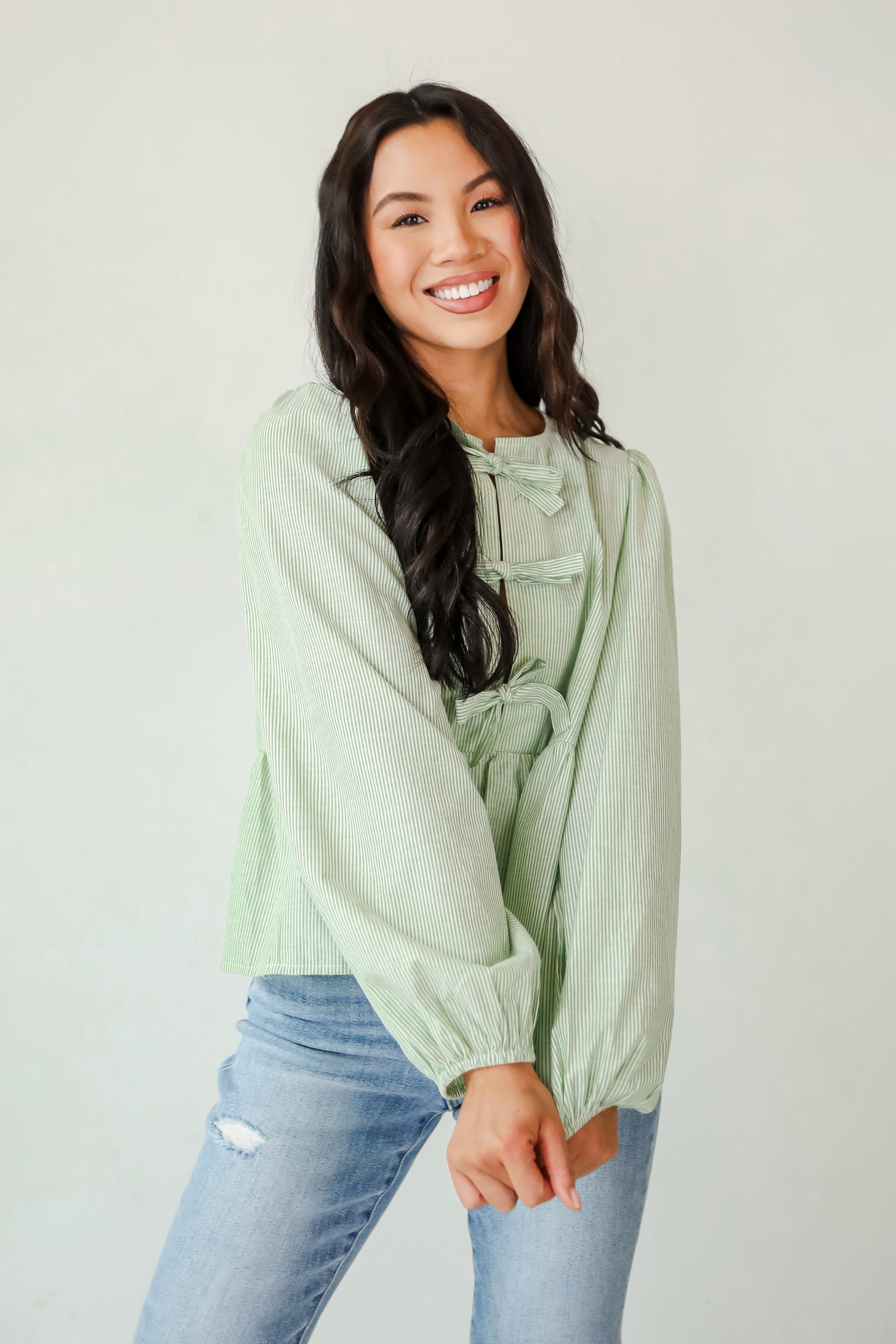 Significant Sweetie Green Striped Bow Blouse