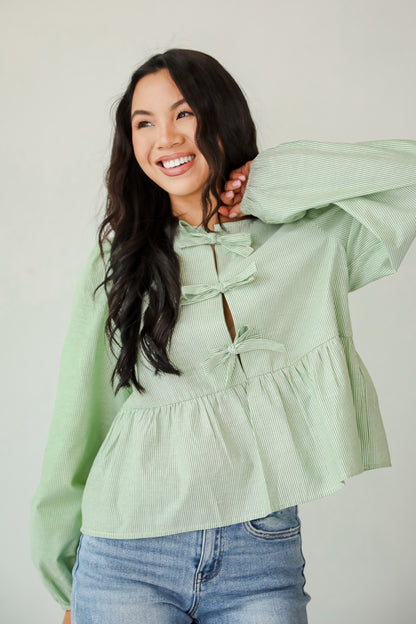 Significant Sweetie Green Striped Bow Blouse